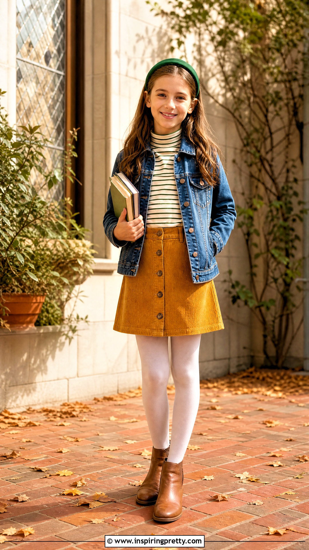 Kids Corduroy Skirt And Striped Mock Neck Outfit - 50 kids skirt and tops