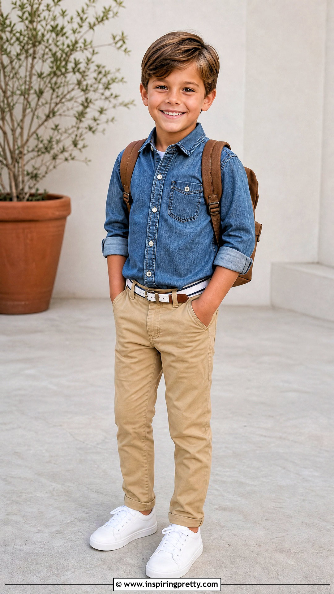 Kids Denim Shirt And Chino Outfit - 50 kids tops outfit ideas