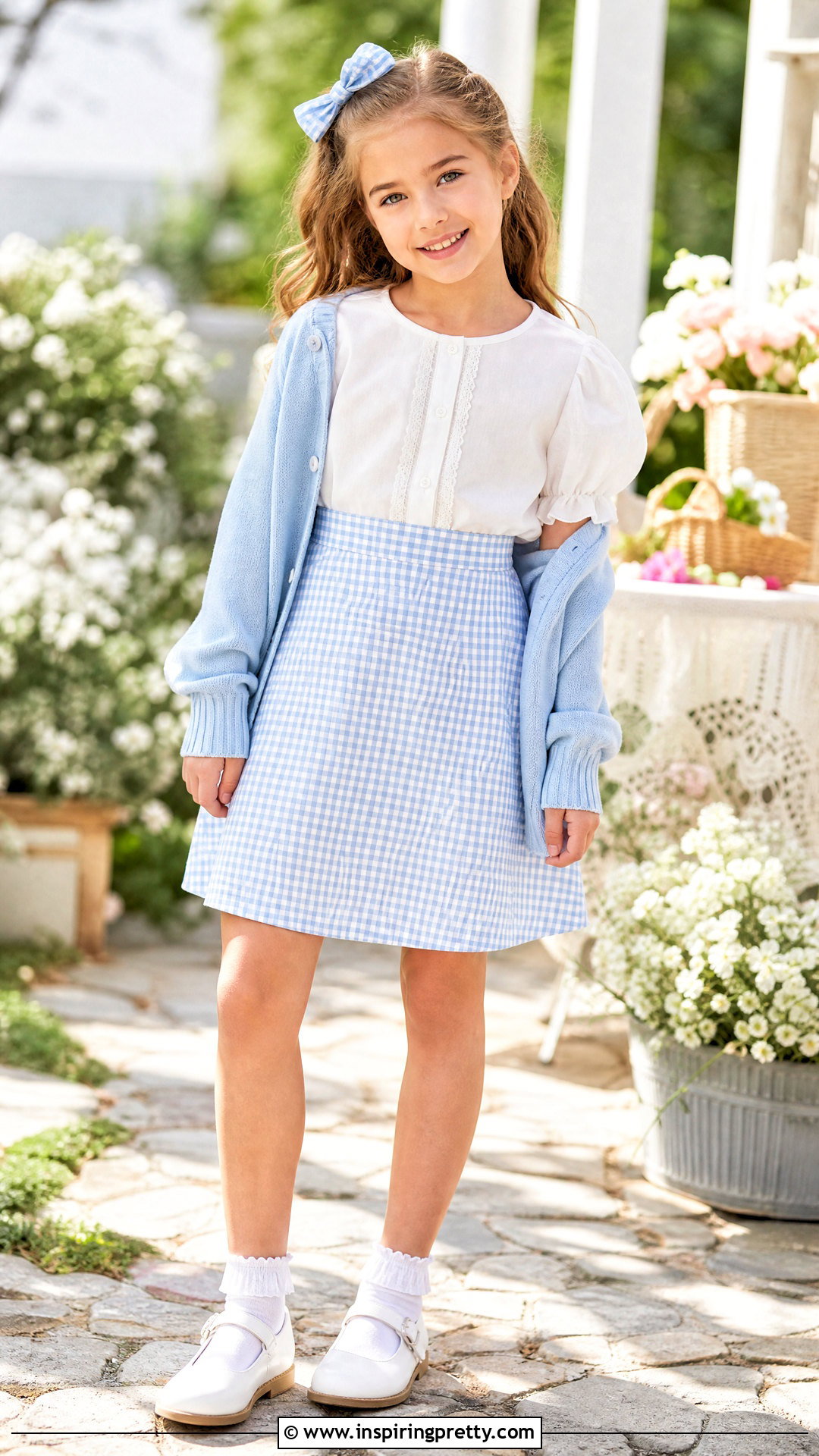 Kids Gingham Skirt And Puff Sleeve Blouse Outfit - 50 kids skirt and tops