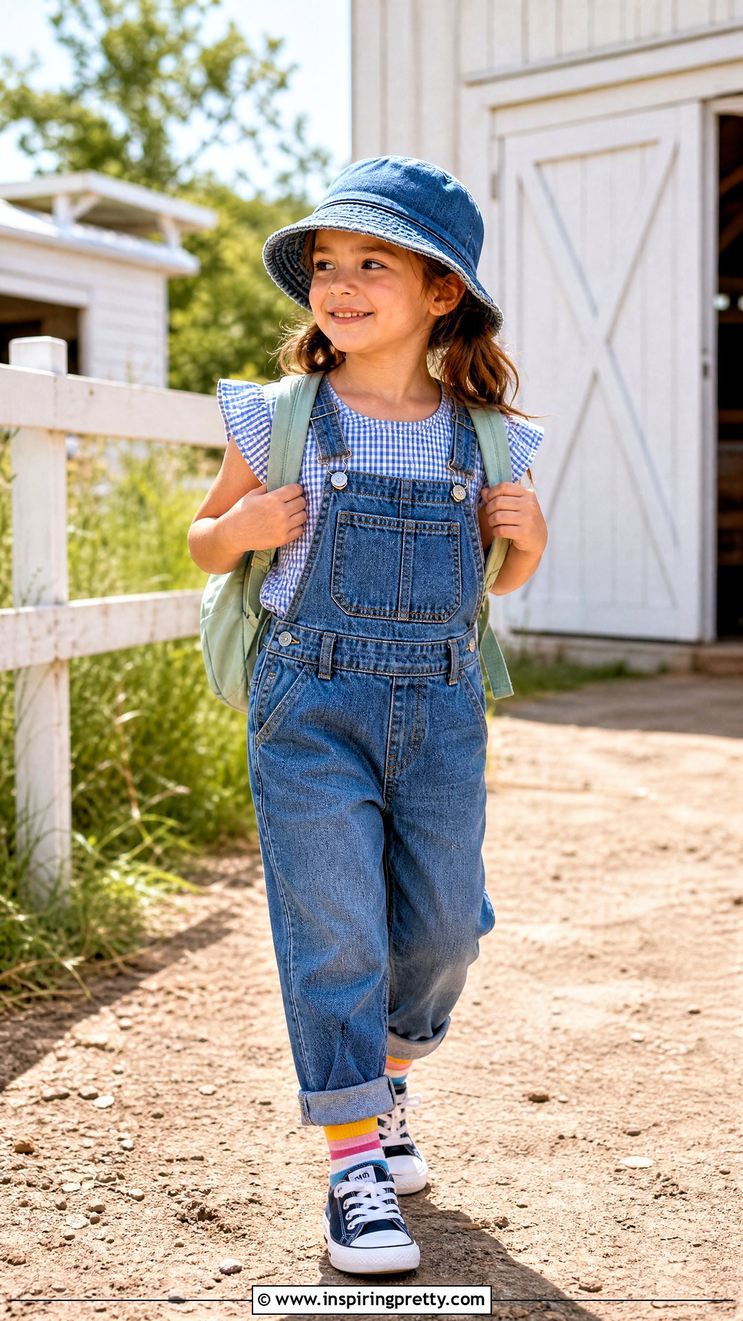 Kids Gingham Top With Denim Overalls - 50 kids top designs
