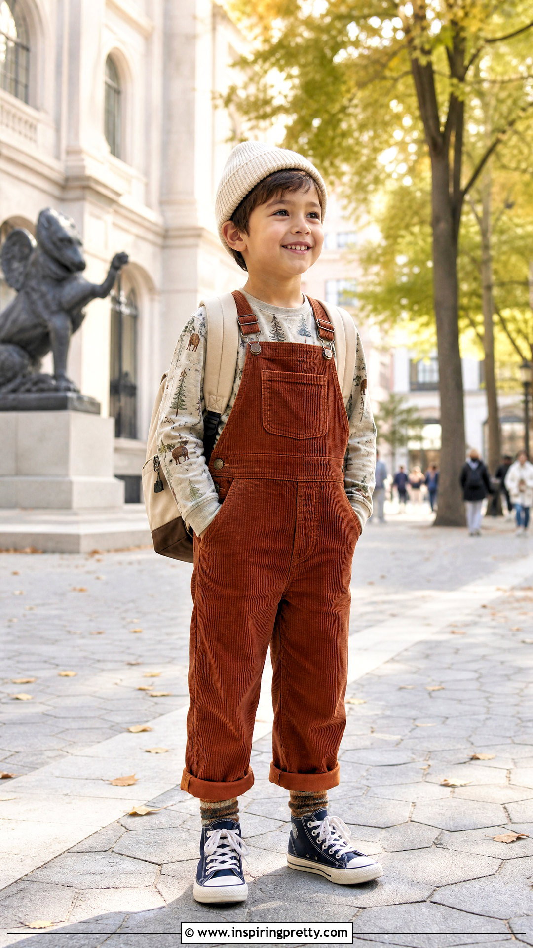 Kids Long Sleeve Graphic Tee And Corduroy Overalls Outfit - 50 kids tops outfit ideas