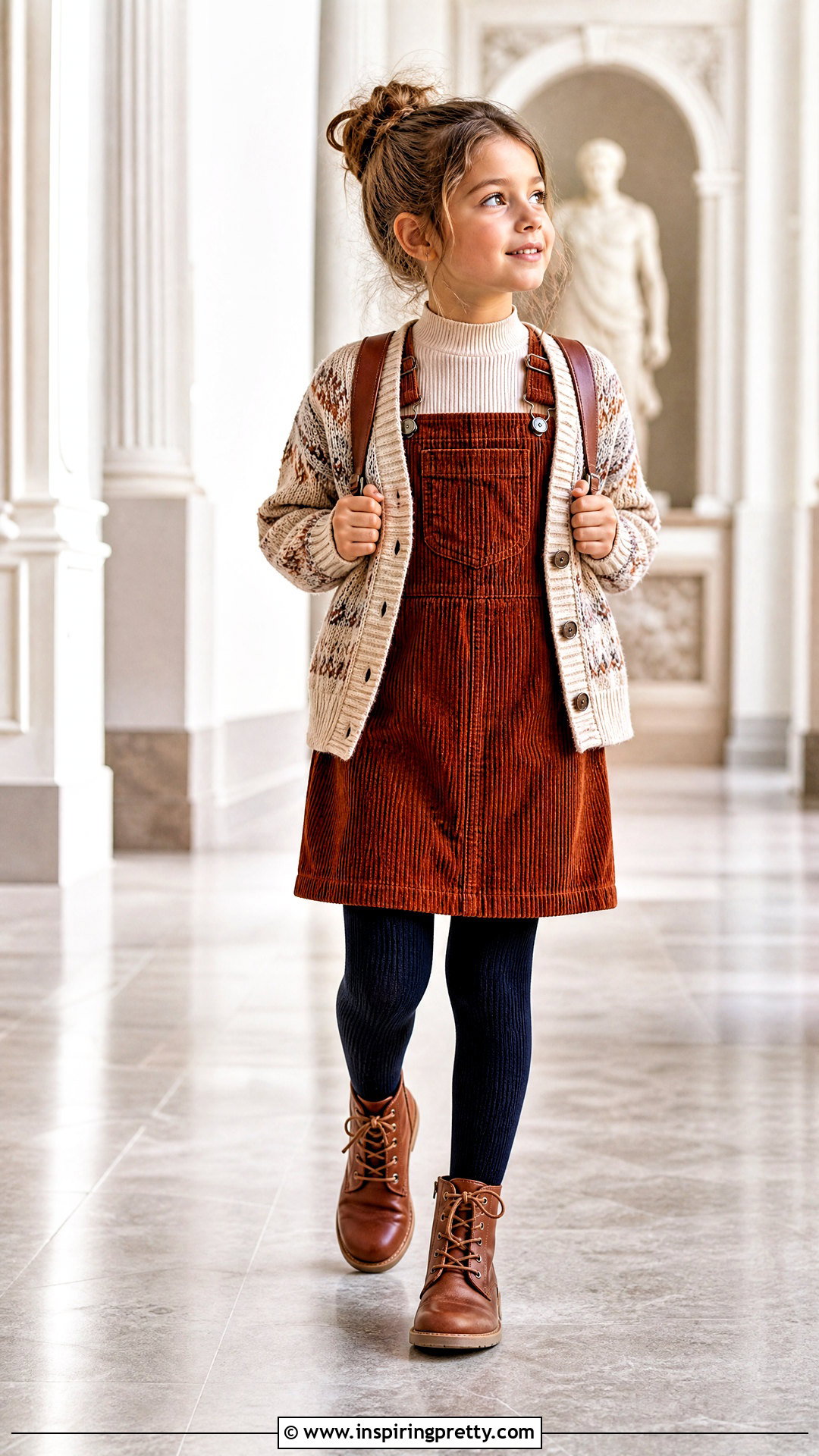 Kids Mock Neck Top And Pinafore Outfit - 50 kids tops outfit ideas