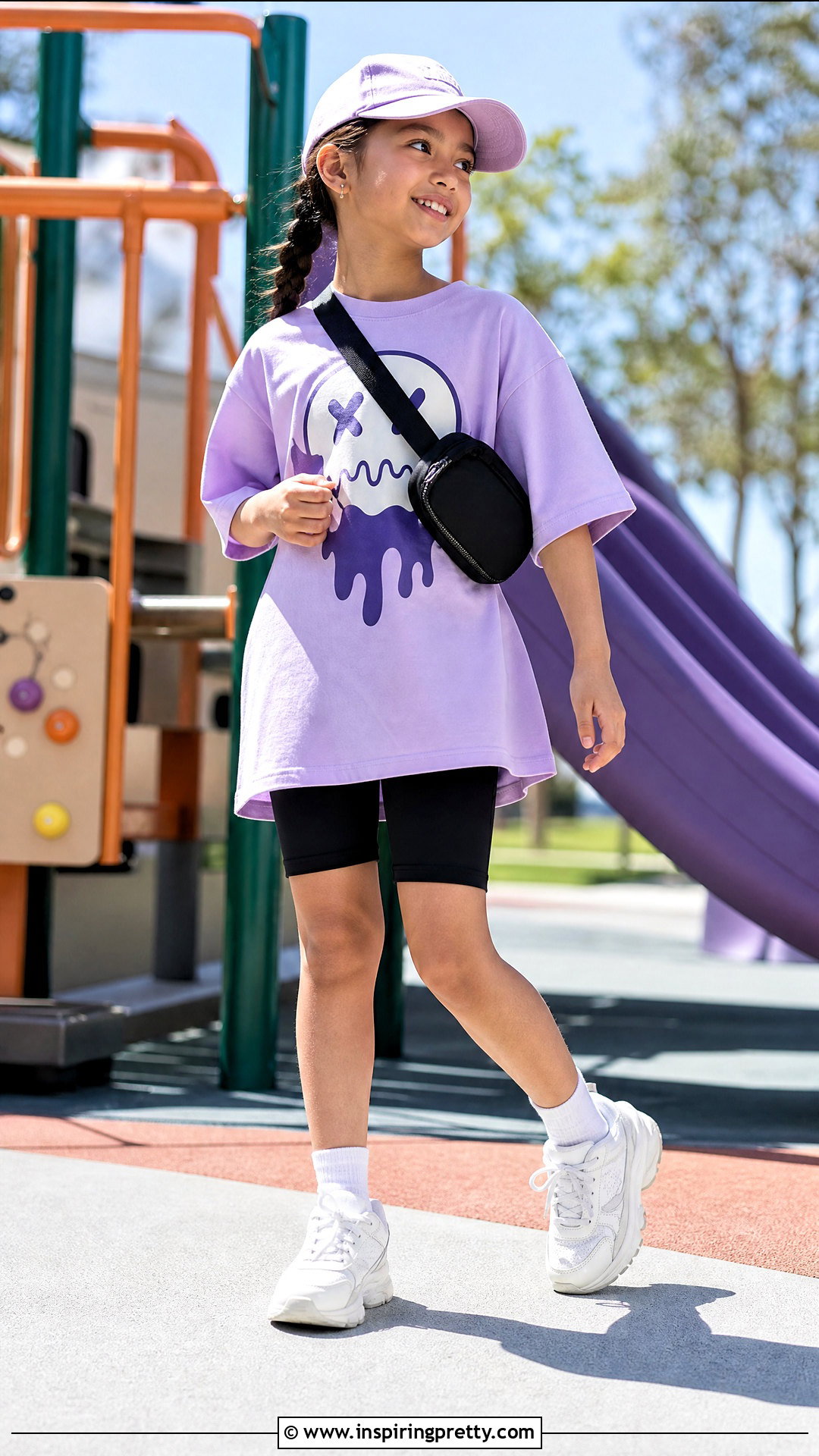 Kids Oversized T Shirt And Bike Shorts Outfit - 50 kids tops outfit ideas
