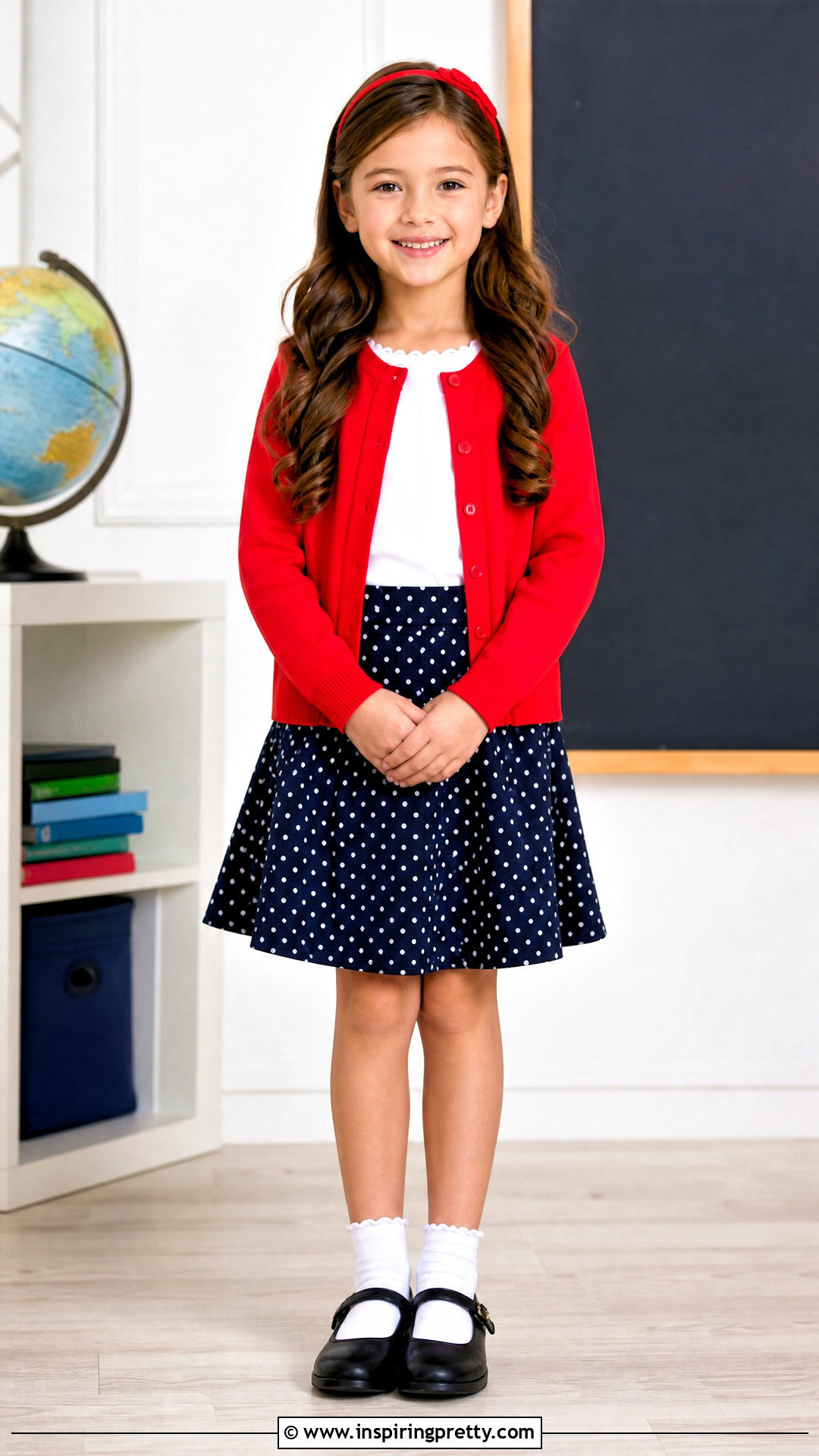 Kids Polka Dot Skirt And Red Cardigan Outfit - 50 kids skirt and tops