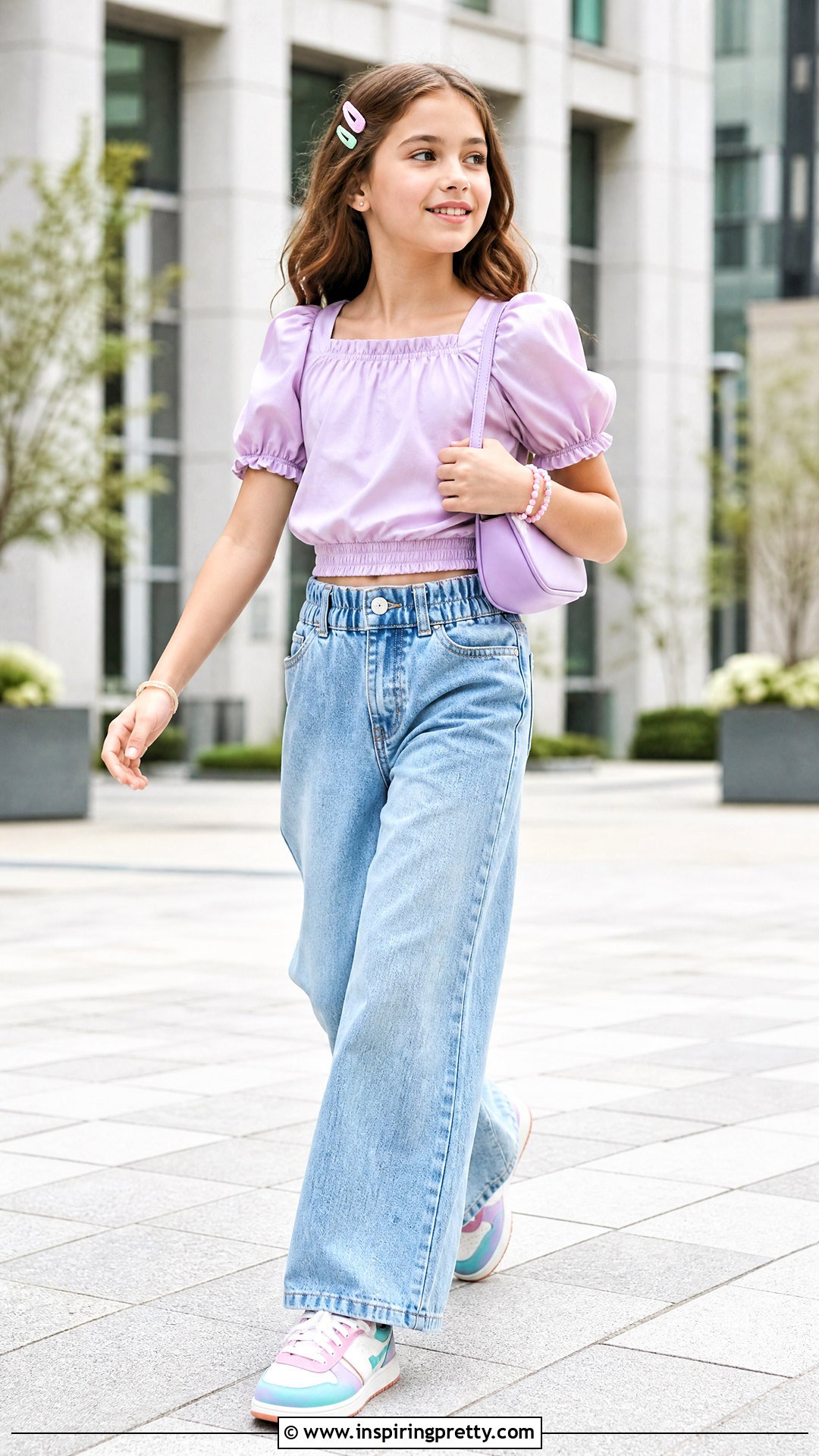 Kids Puff Sleeve Top With Wide Leg Jeans - 50 kids top designs
