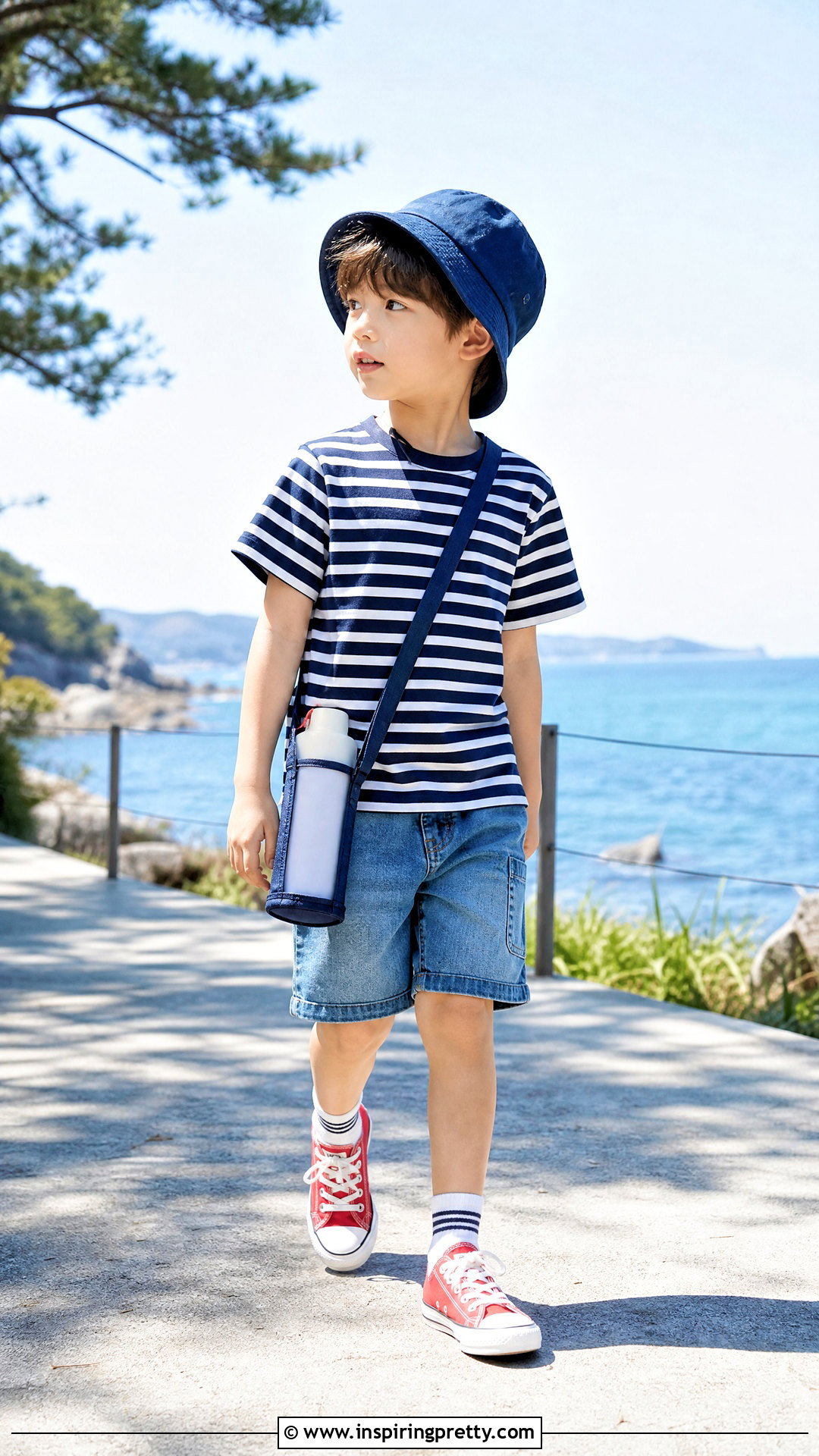 Kids Striped T Shirt And Denim Shorts Outfit - 50 kids tops outfit ideas