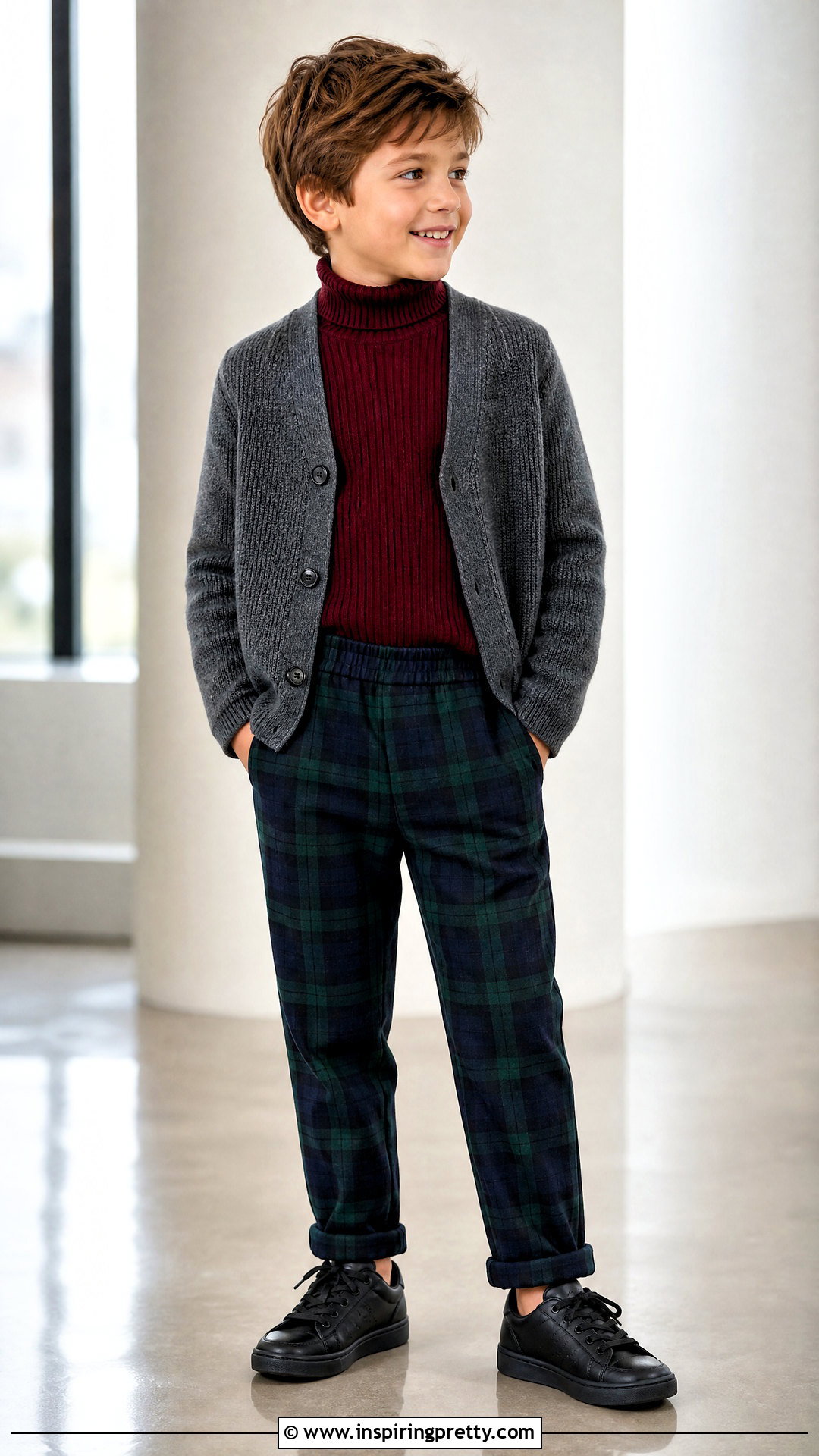 Kids Turtleneck And Plaid Pants Outfit - 50 kids tops outfit ideas