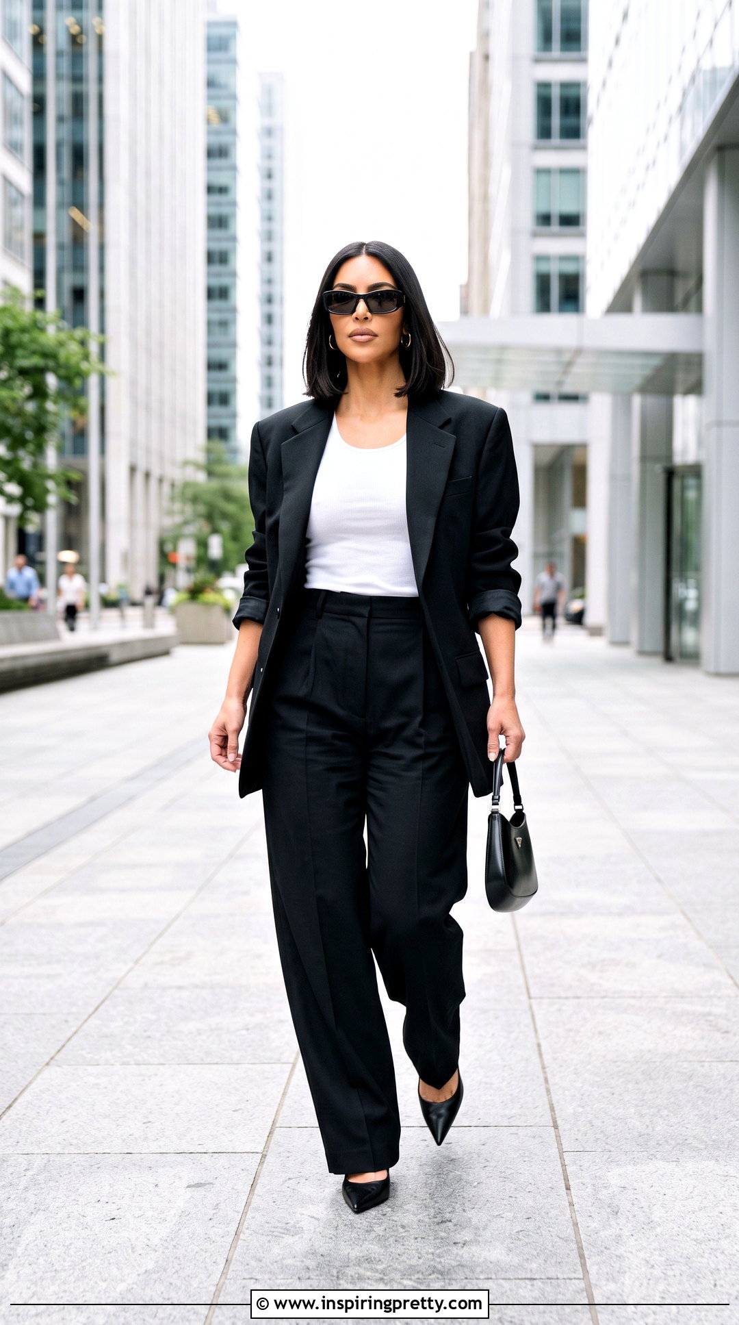 Kim Kardashian White Tank Top With Black Blazer And Trousers - 25 Kim Kardashian White Tank Top outfit ideas