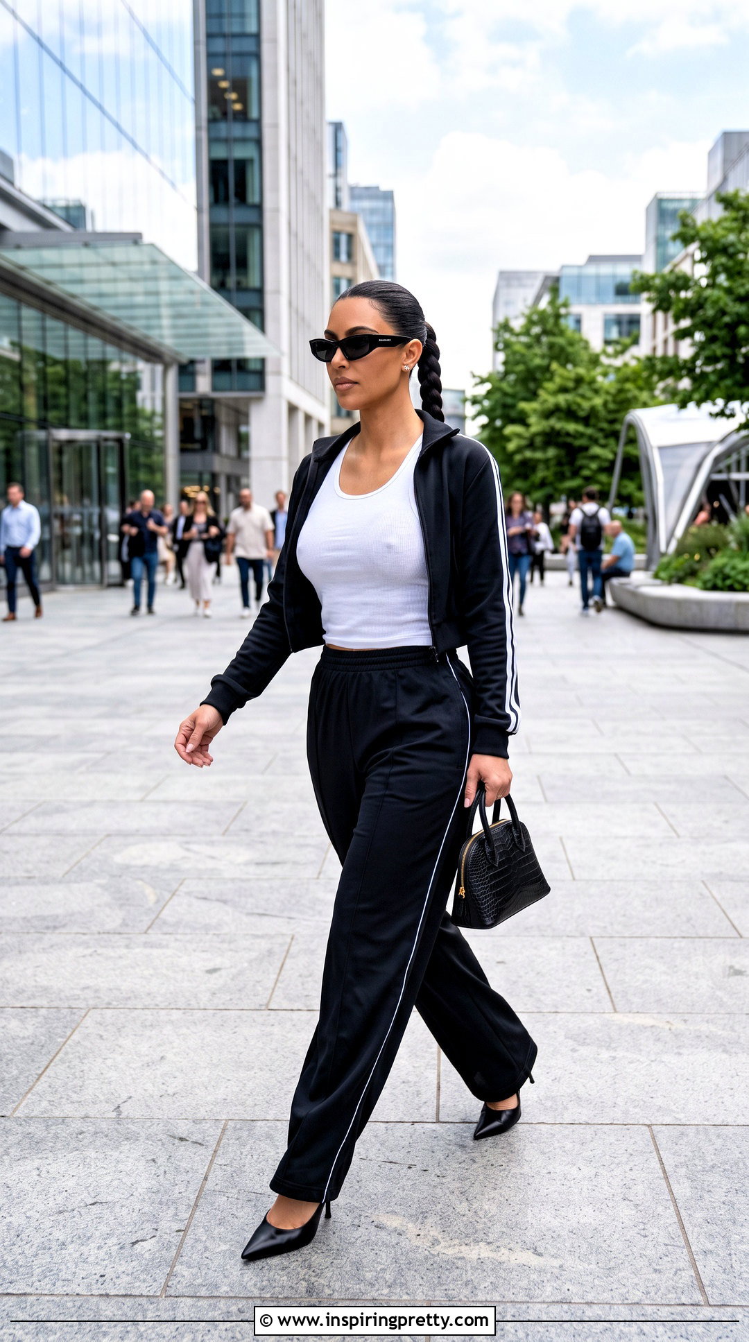 Kim Kardashian White Tank Top With Black Track Pants - 25 Kim Kardashian White Tank Top outfit ideas