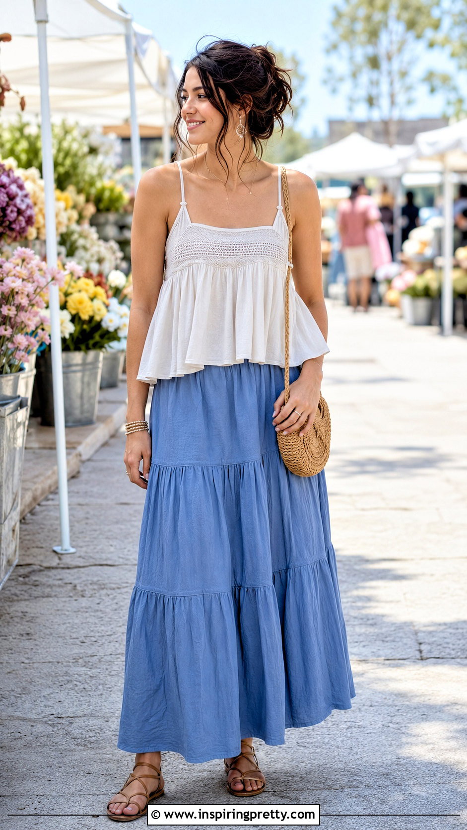 Kimchi Blue Babydoll Top With A Tiered Maxi Skirt - 20 Kimchi Blue Too Cute Flyaway Babydoll Top outfit ideas