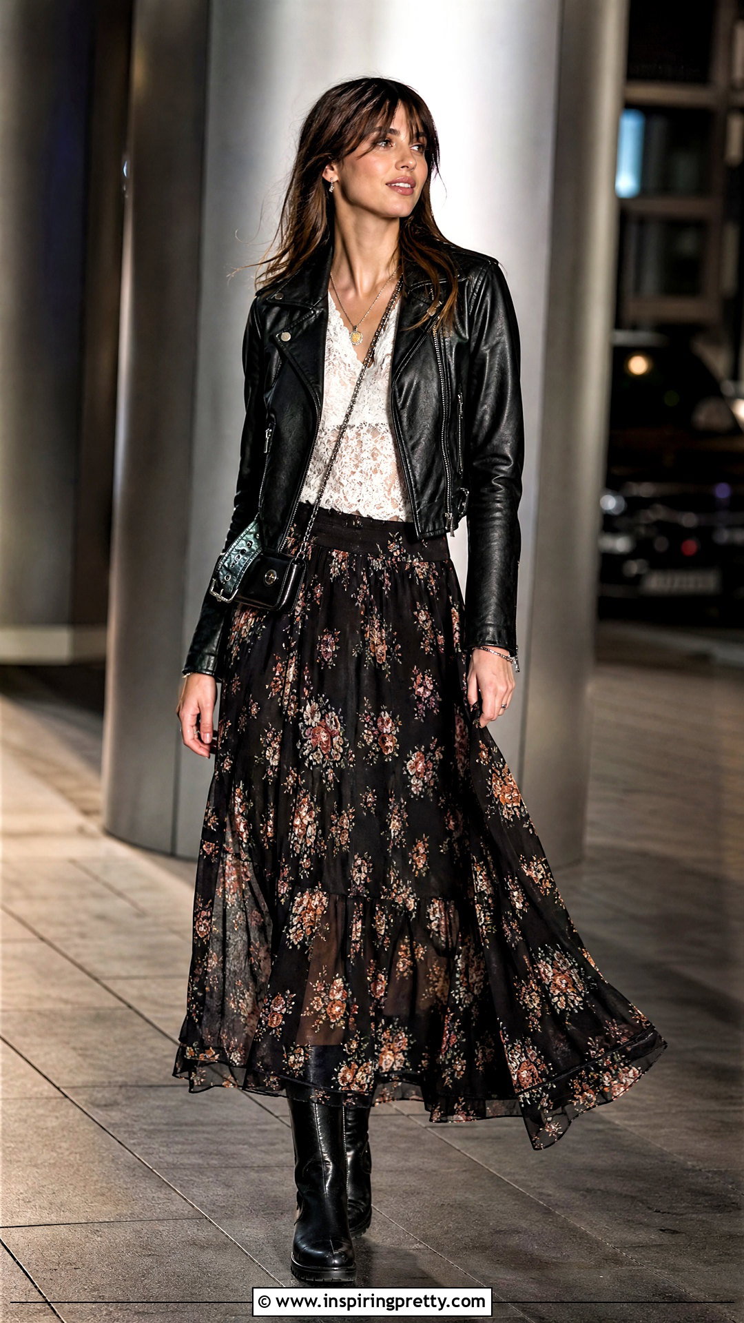 Kimchi Blue Quinn Lace Top With Maxi Skirt And Moto Jacket - 20 kimchi blue quinn lace top outfit ideas