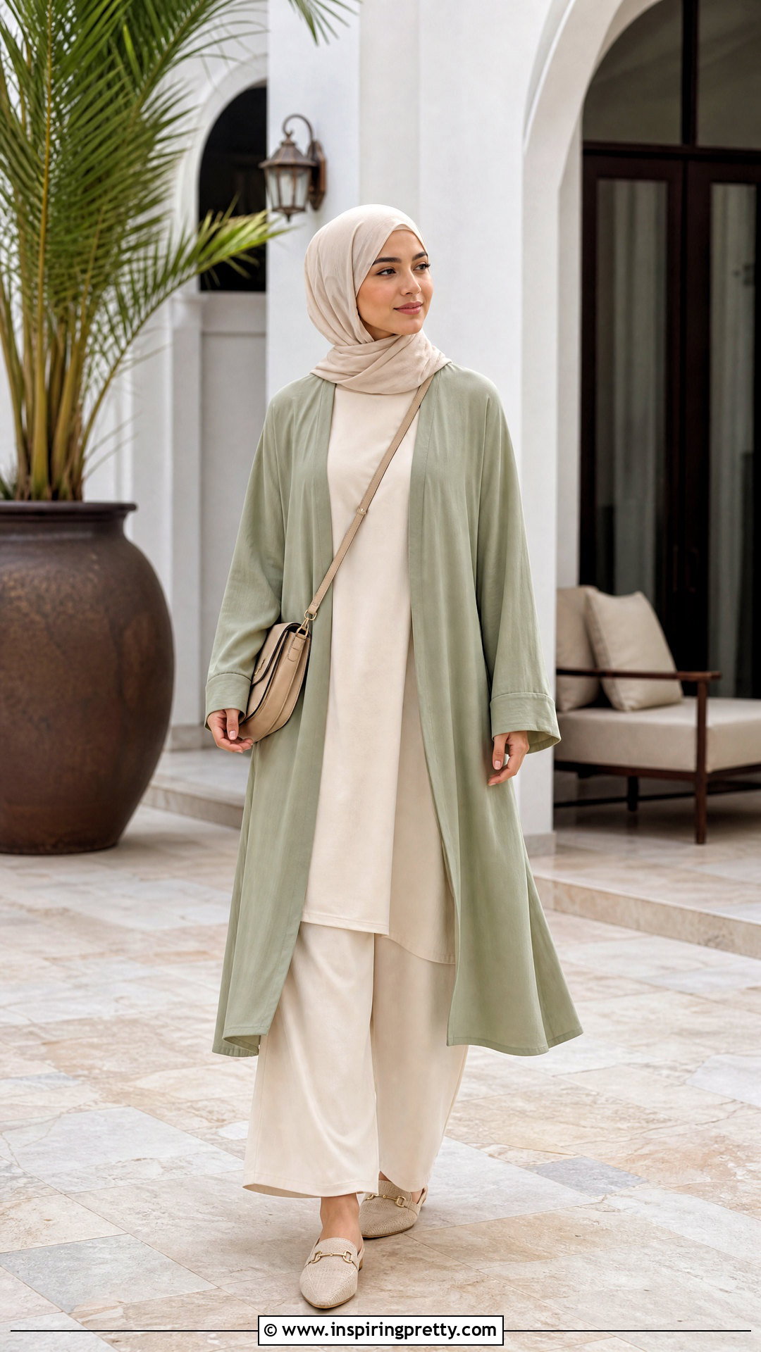 Kimono Long Top With Wide Leg Pants - 50 long tops designs for muslims