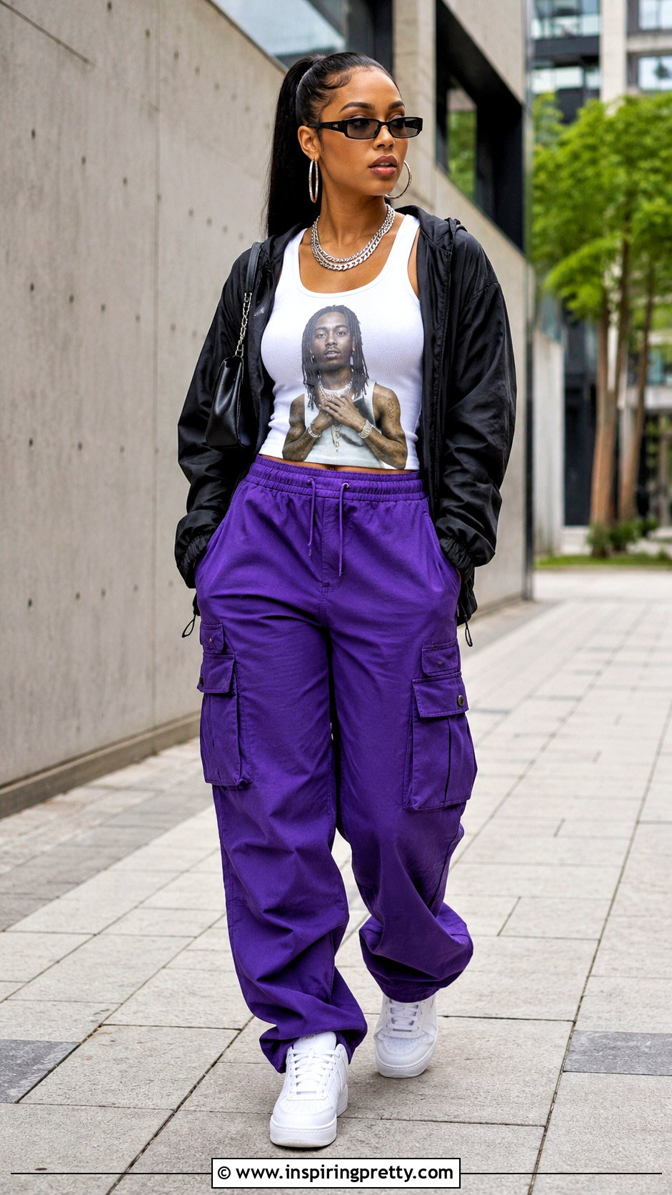 King Von White Tank Top With Purple Cargo Pants - 20 King Von White Tank Top outfit ideas