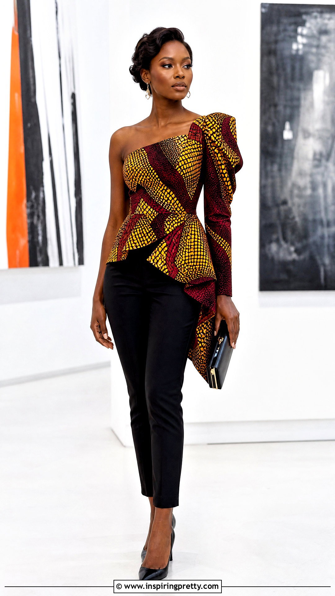 Kitenge Asymmetric Top With Pencil Pants - 50 kitenge tops designs