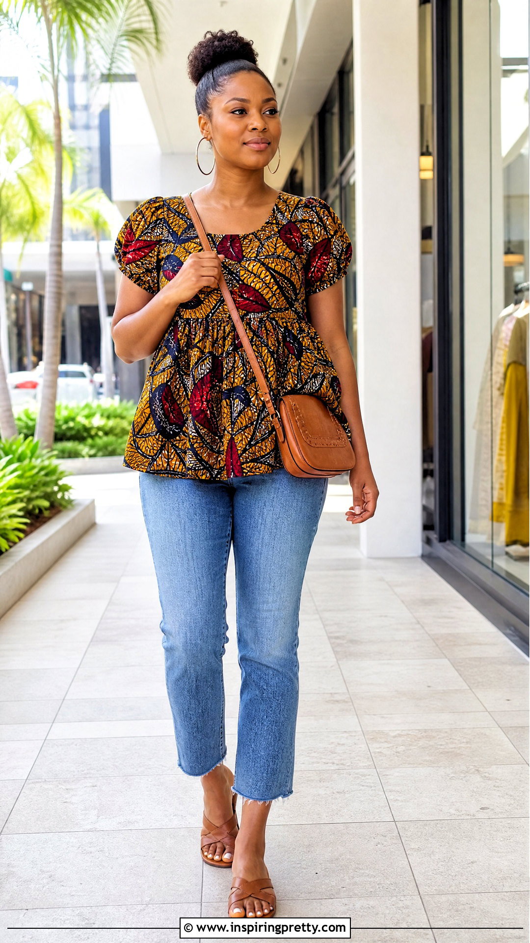 Kitenge Babydoll Top With Cropped Jeans - 50 kitenge tops designs