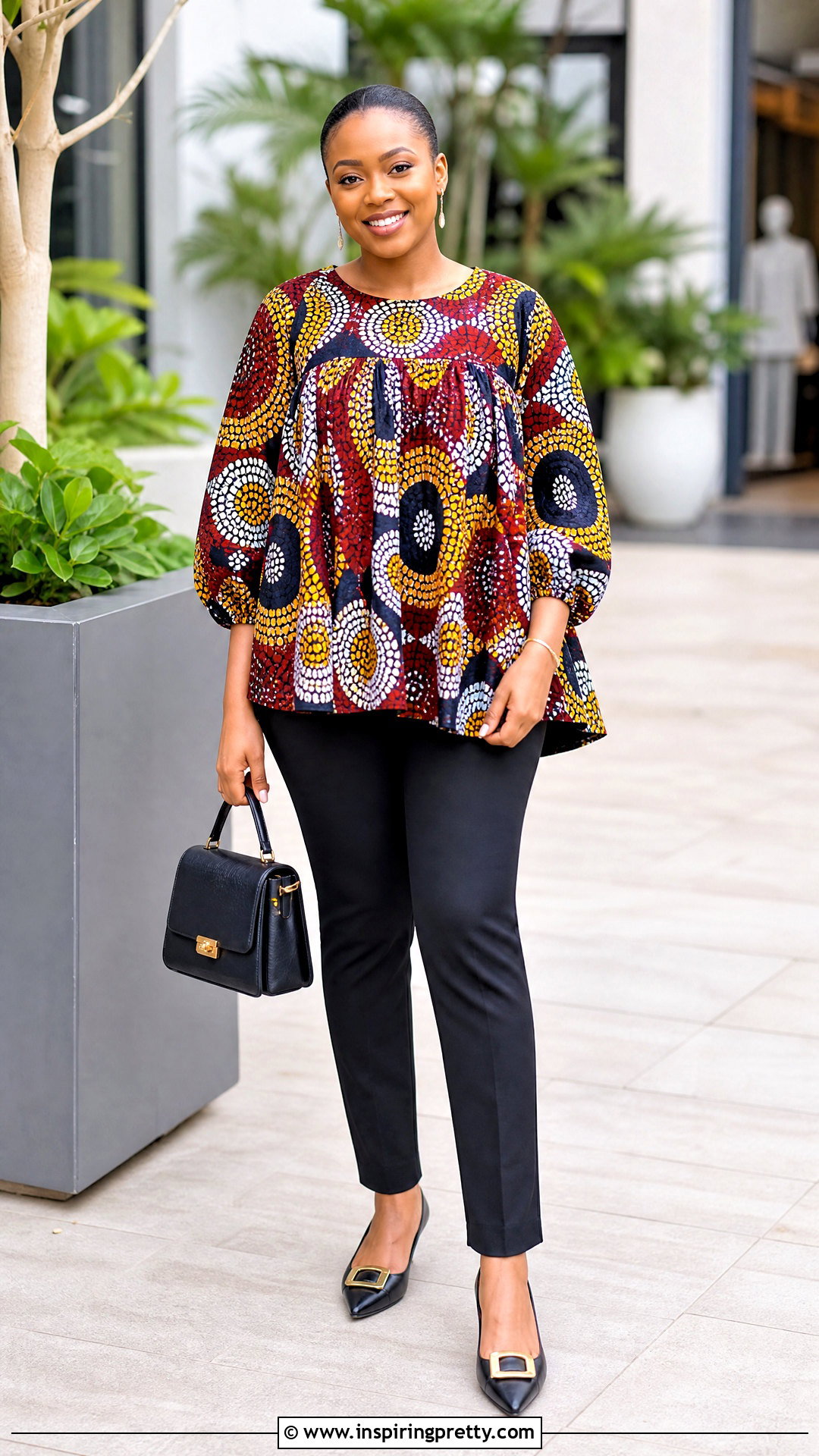 Kitenge Babydoll Top With Slim Pants - 50 kitenge tops outfit ideas