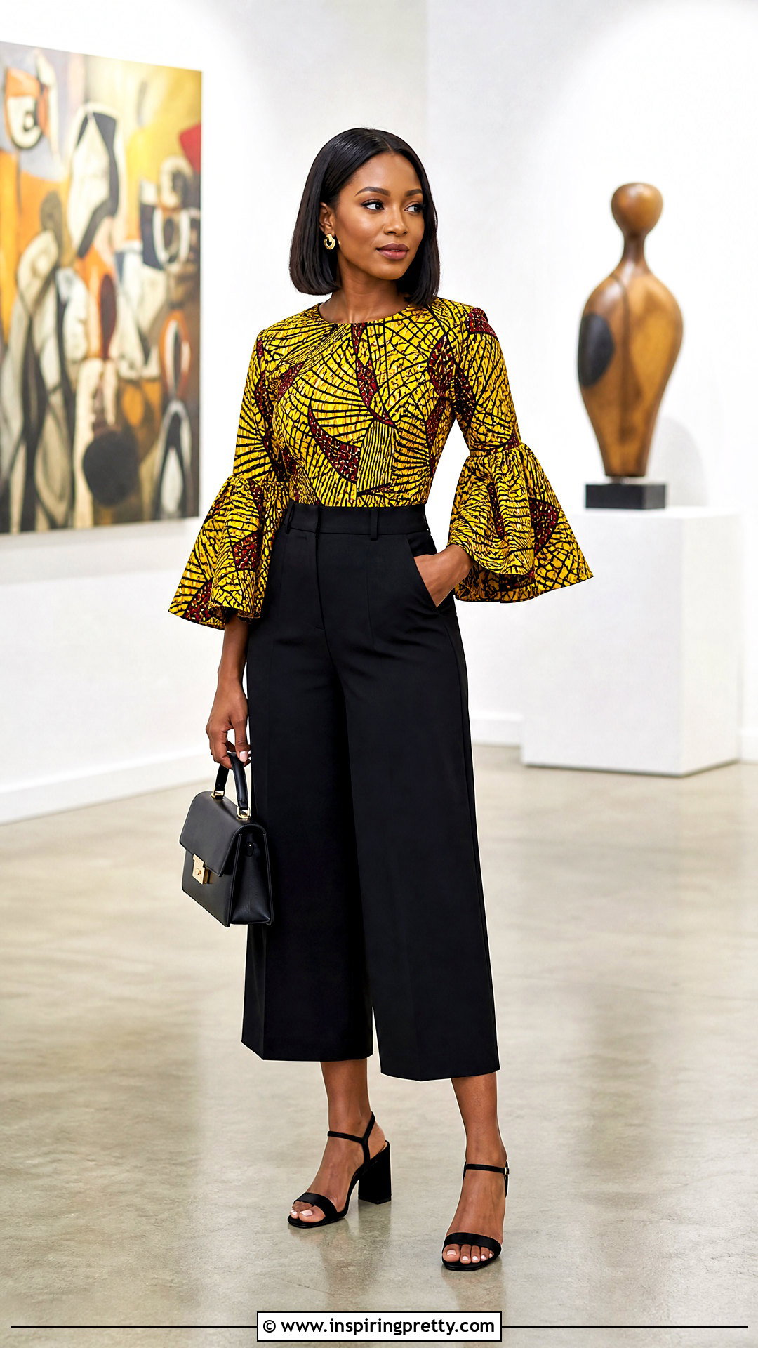 Kitenge Bell Sleeve Top With Culottes - 50 kitenge tops outfit ideas