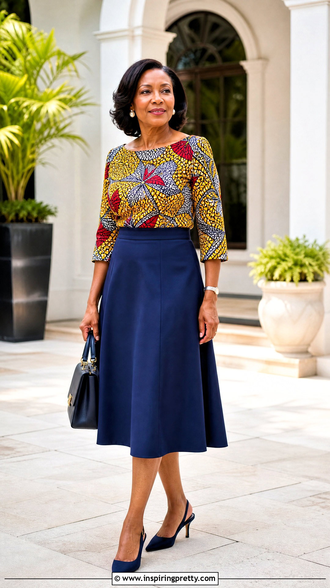 Kitenge Boat Neck Top With A Line Skirt - 50 kitenge tops outfit ideas