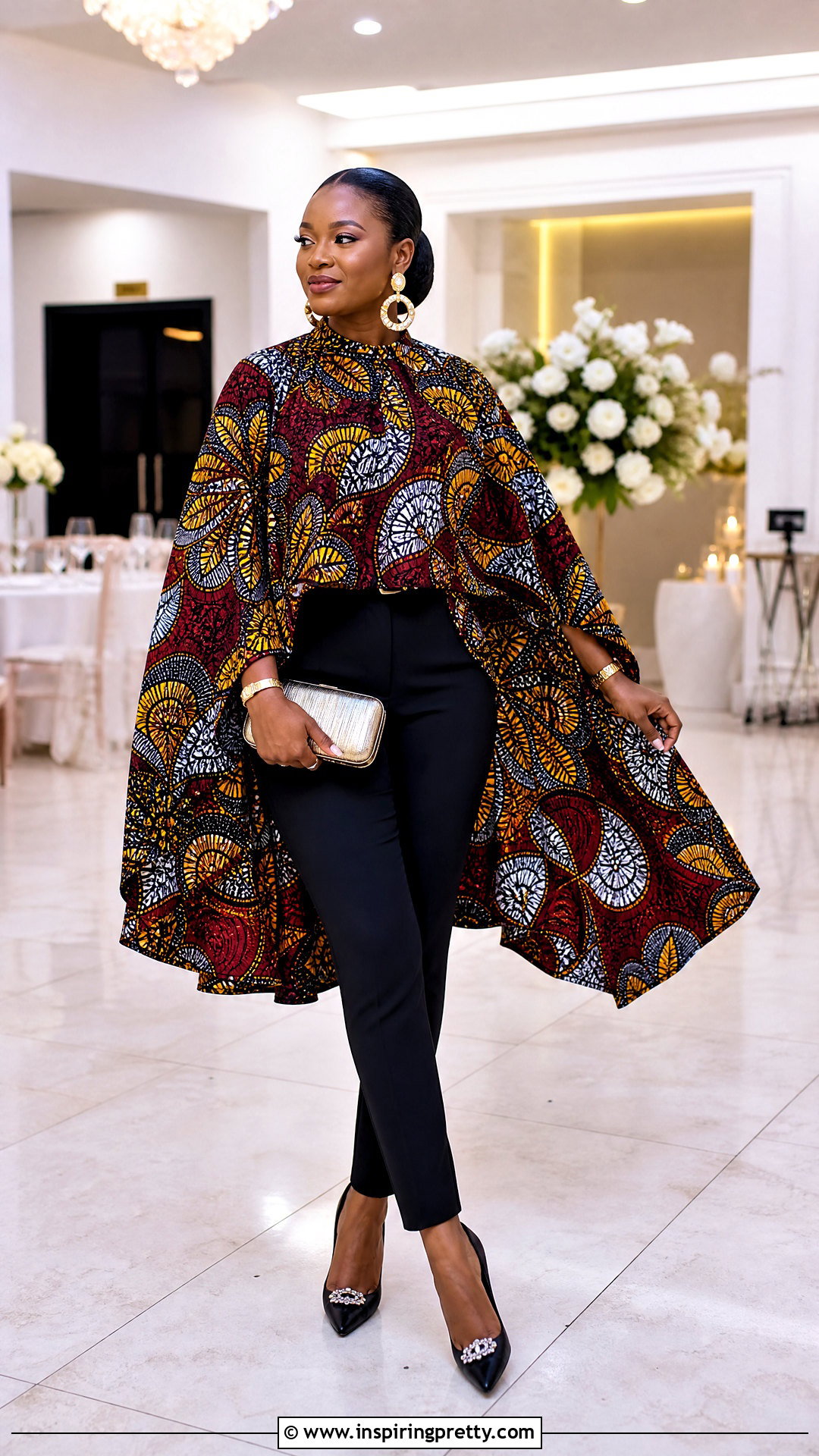 Kitenge Cape Top With Fitted Trousers - 50 kitenge tops outfit ideas