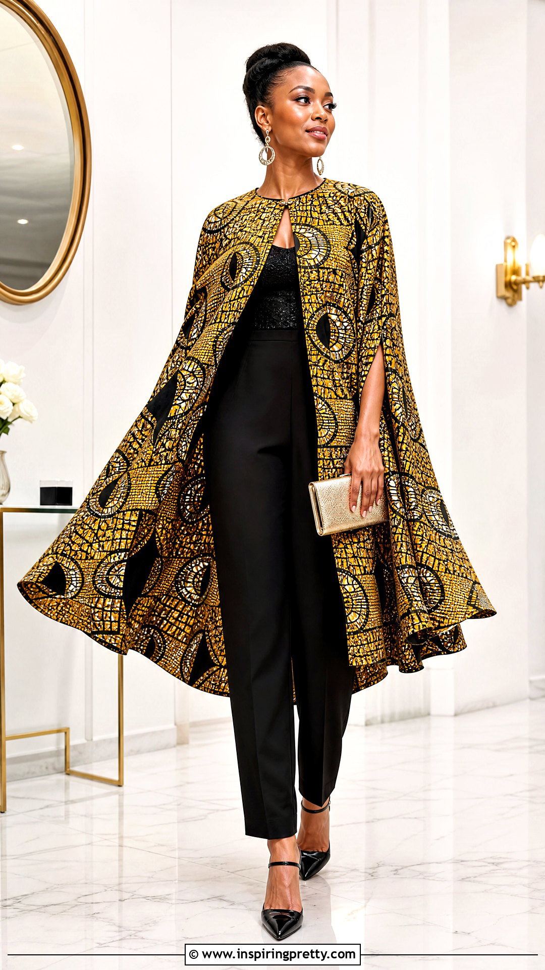Kitenge Cape Top With Straight Pants - 50 kitenge tops designs
