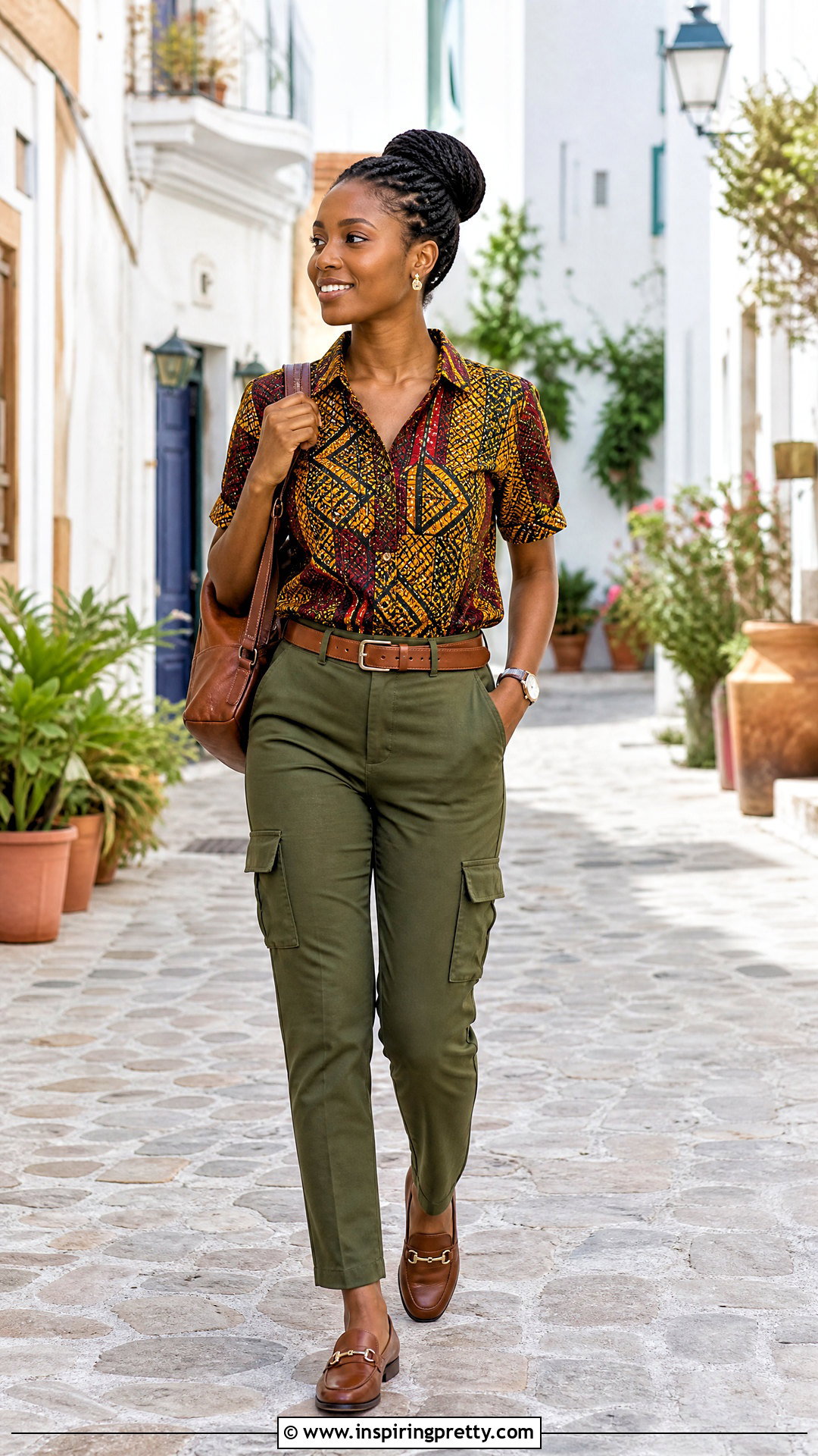 Kitenge Collared Shirt With Cargo Pants - 50 kitenge tops outfit ideas