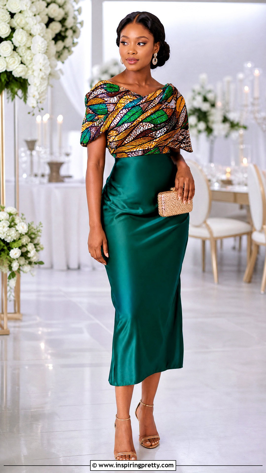 Kitenge Draped Top With Satin Skirt - 50 kitenge tops designs