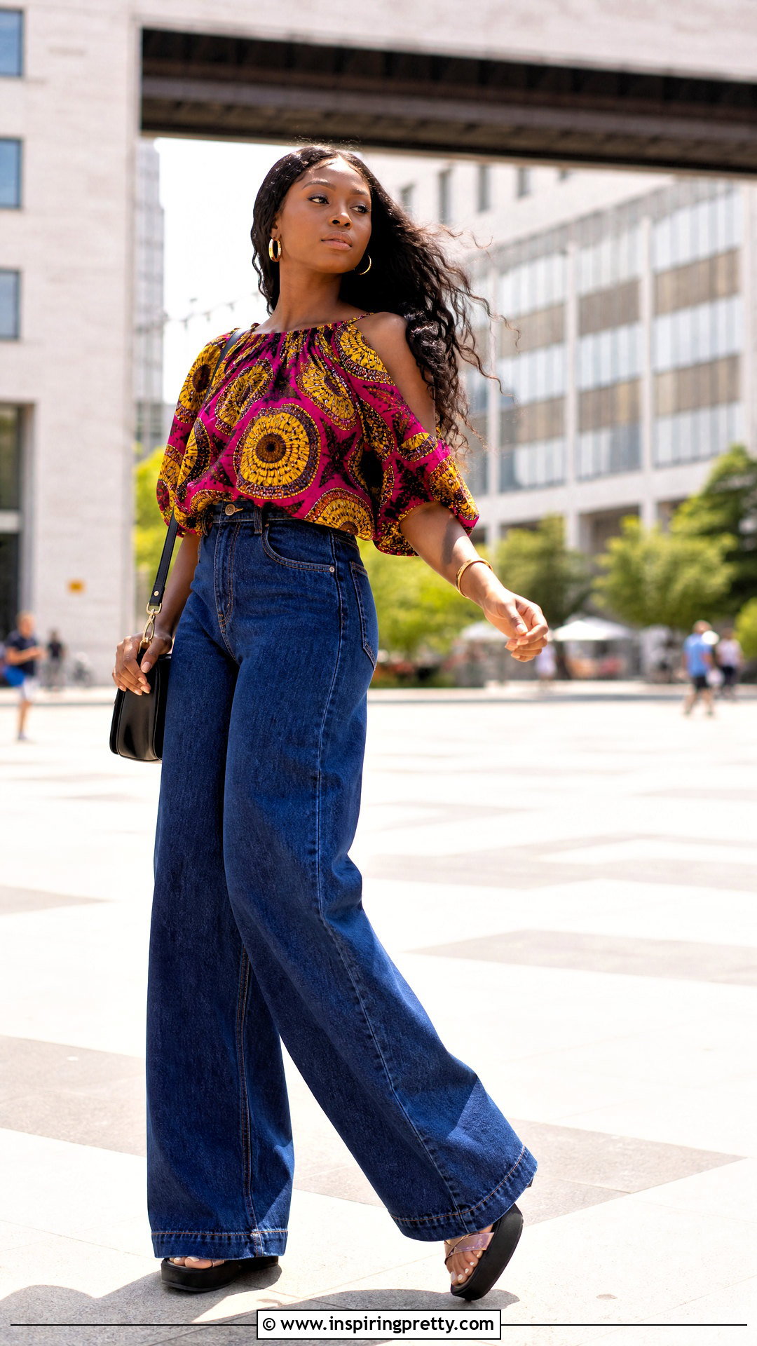 Kitenge Gathered Neck Top With Palazzo Jeans - 50 kitenge tops designs