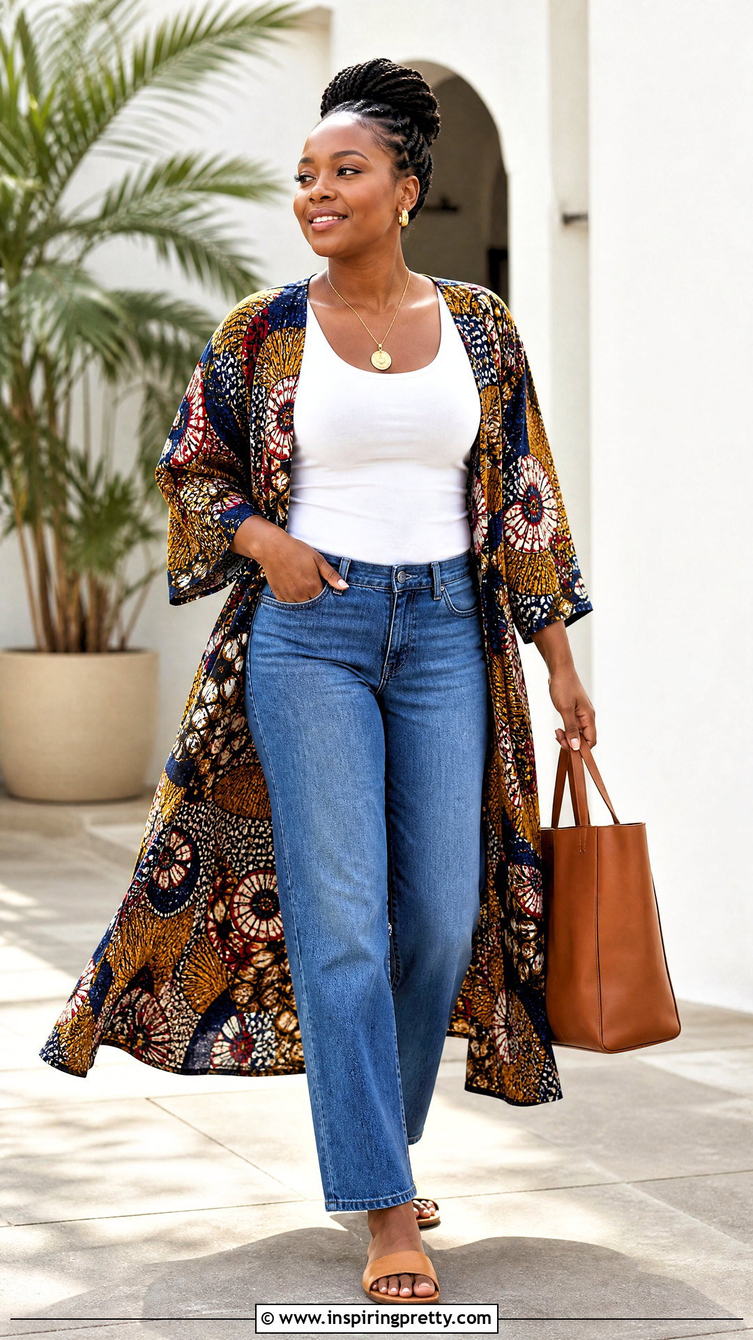 Kitenge Kimono Top With Tank And Jeans - 50 kitenge tops outfit ideas