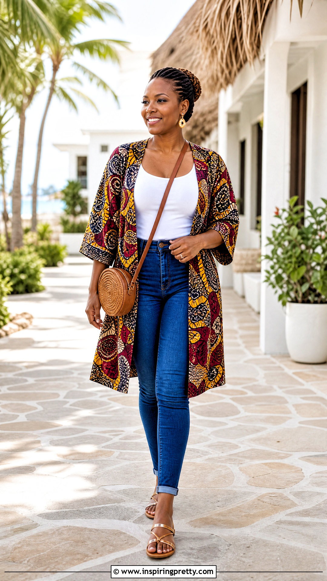Kitenge Kimono Top With Tank And Jeans - 50 kitenge tops designs