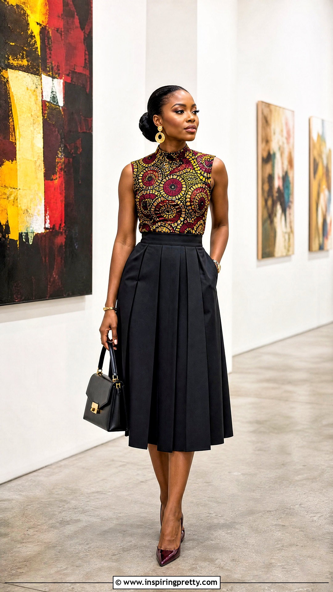 Kitenge Mock Neck Top With Midi Skirt - 50 kitenge tops designs