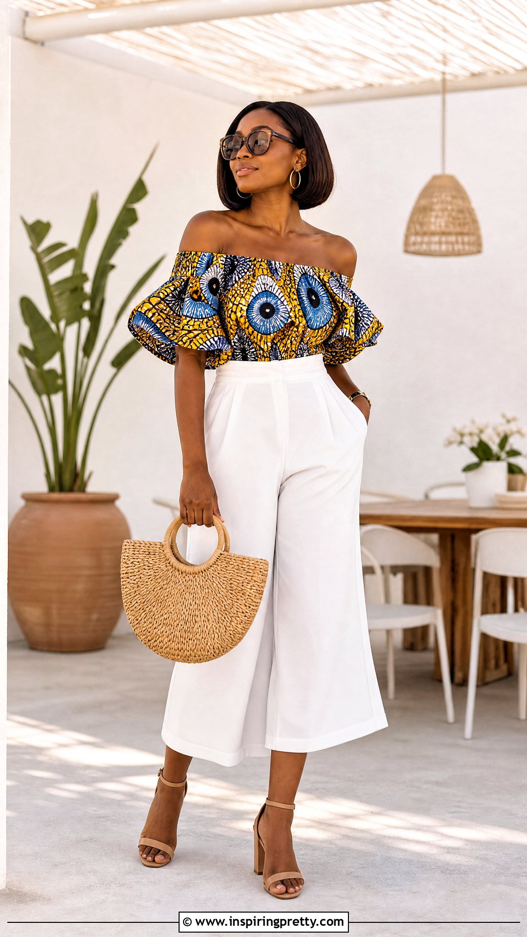Kitenge Off Shoulder Top With Culottes - 50 kitenge tops outfit ideas