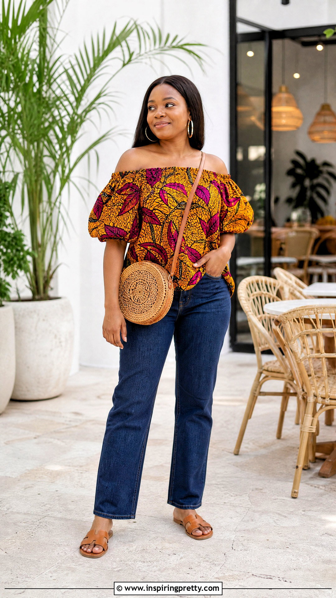 Kitenge Off Shoulder Top With Jeans - 50 kitenge tops outfit ideas