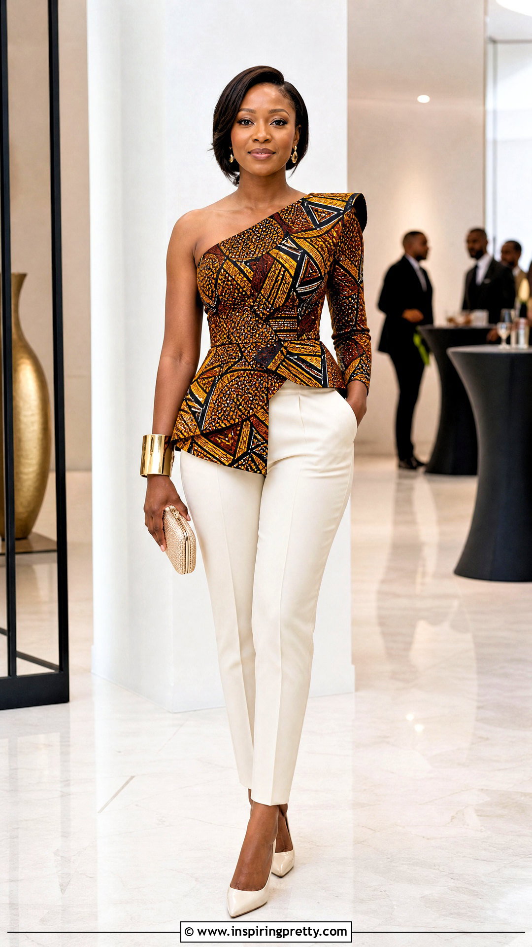 Kitenge One Shoulder Top With Tailored Pants - 50 kitenge tops outfit ideas