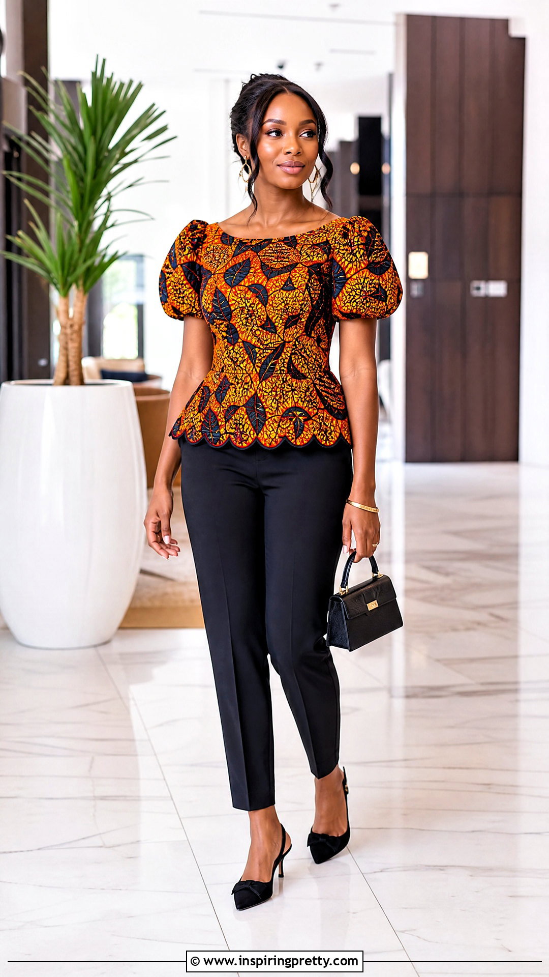 Kitenge Scalloped Top With Cigarette Pants - 50 kitenge tops outfit ideas