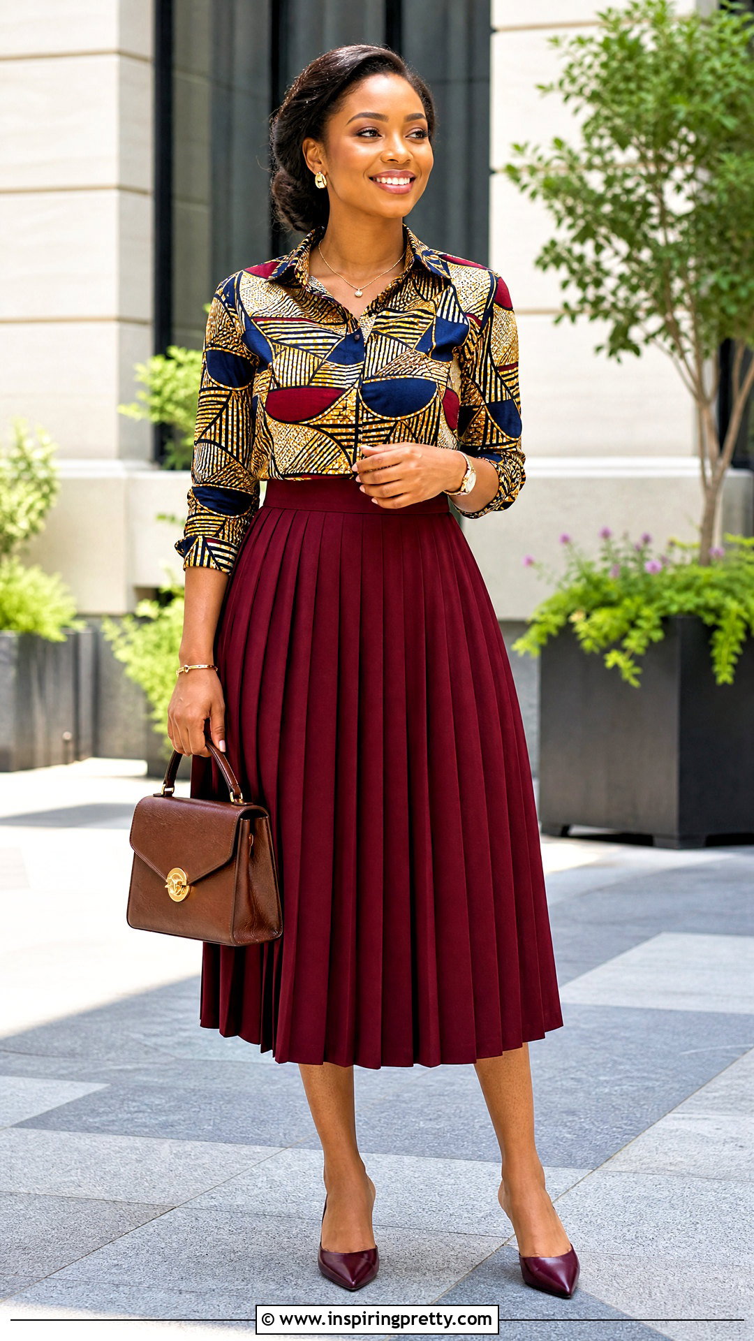 Kitenge Shirt Top With Pleated Midi Skirt - 50 kitenge tops designs