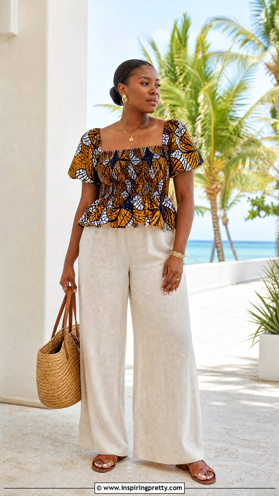 Kitenge Smocked Top With Linen Pants - 50 kitenge tops designs