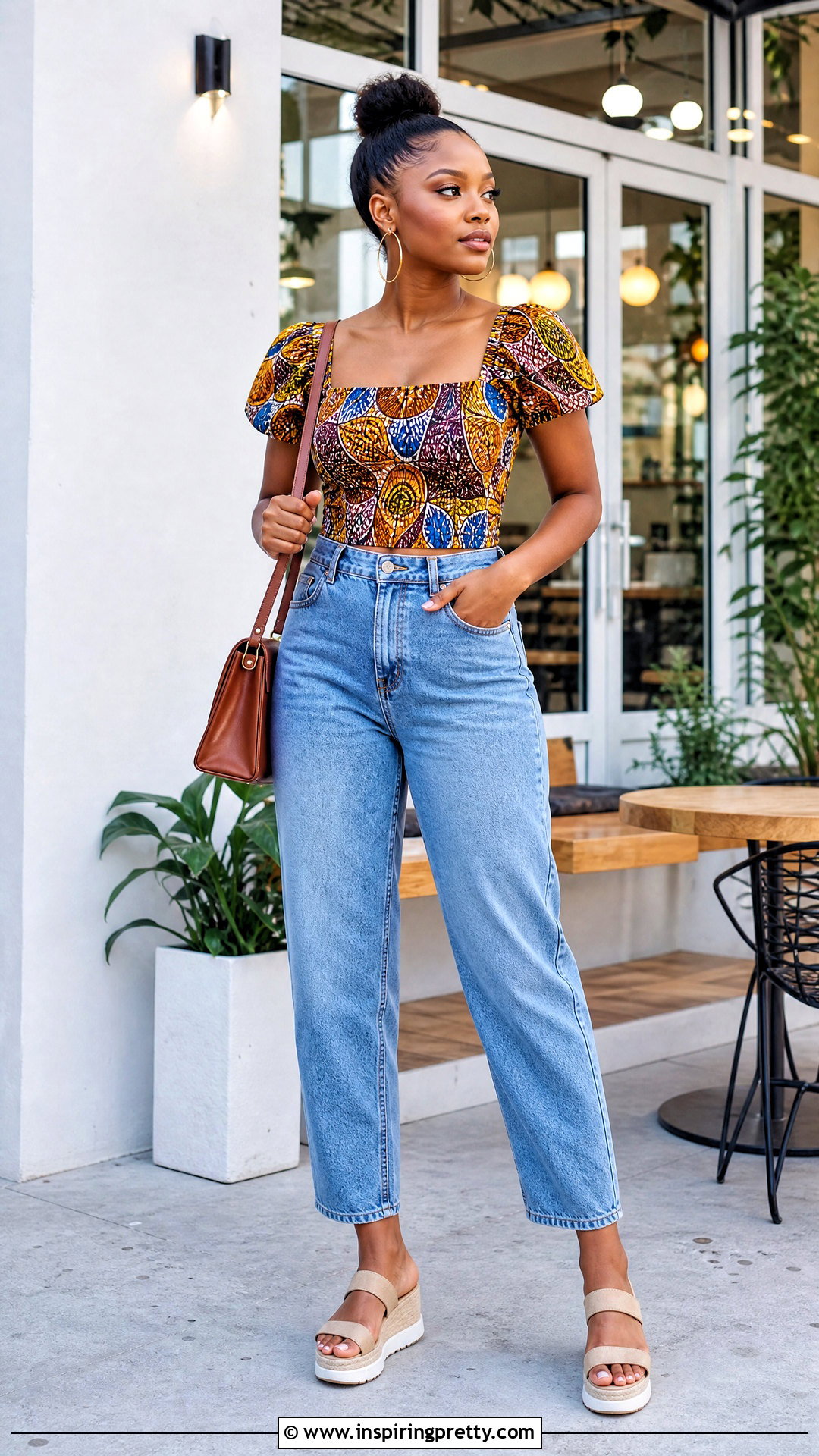 Kitenge Square Neck Top With Mom Jeans - 50 kitenge tops designs