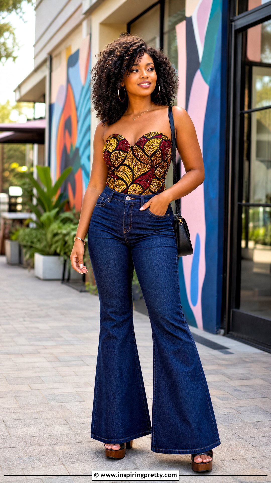 Kitenge Sweetheart Top With Flare Jeans - 50 kitenge tops outfit ideas