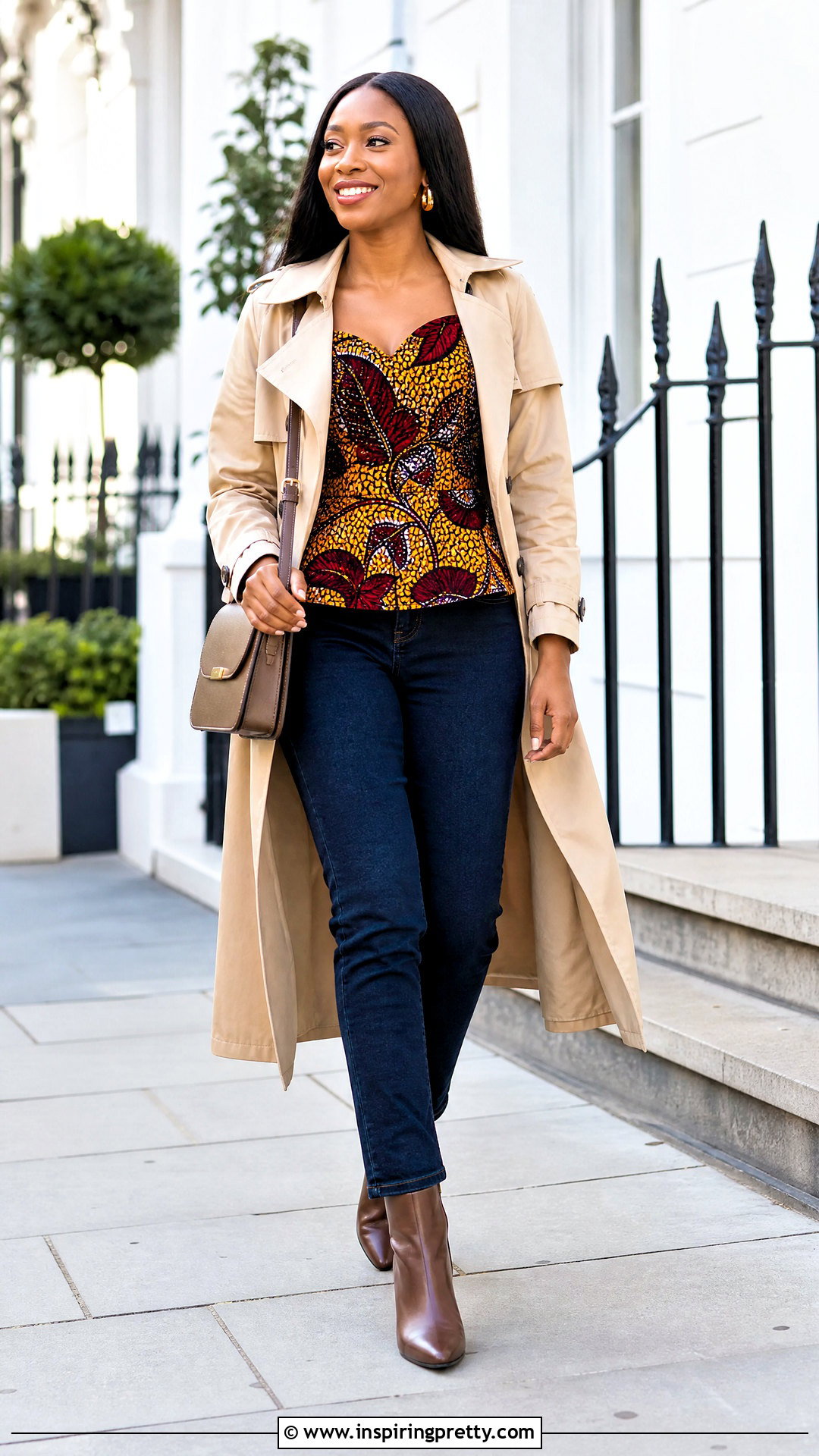 Kitenge Top With Trench Coat And Jeans - 50 kitenge tops outfit ideas