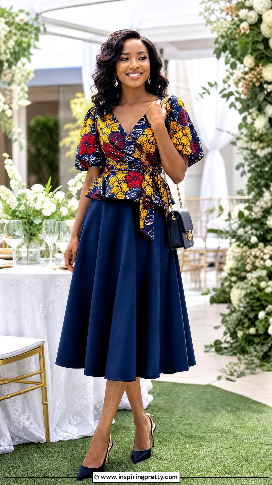 Kitenge Wrap Top With Midi Skirt - 50 kitenge tops outfit ideas