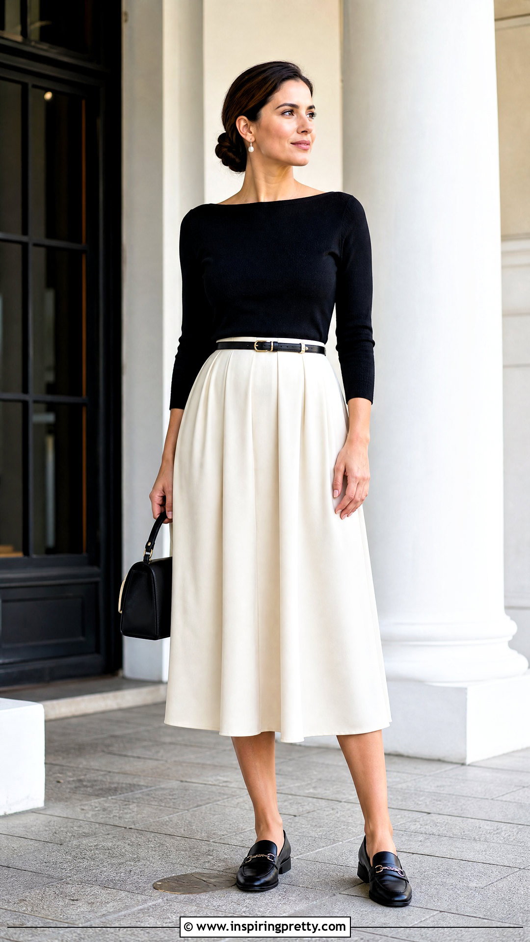 Knit Boat Neck Top With Pleated Midi Skirt - 50 boat neck top outfits