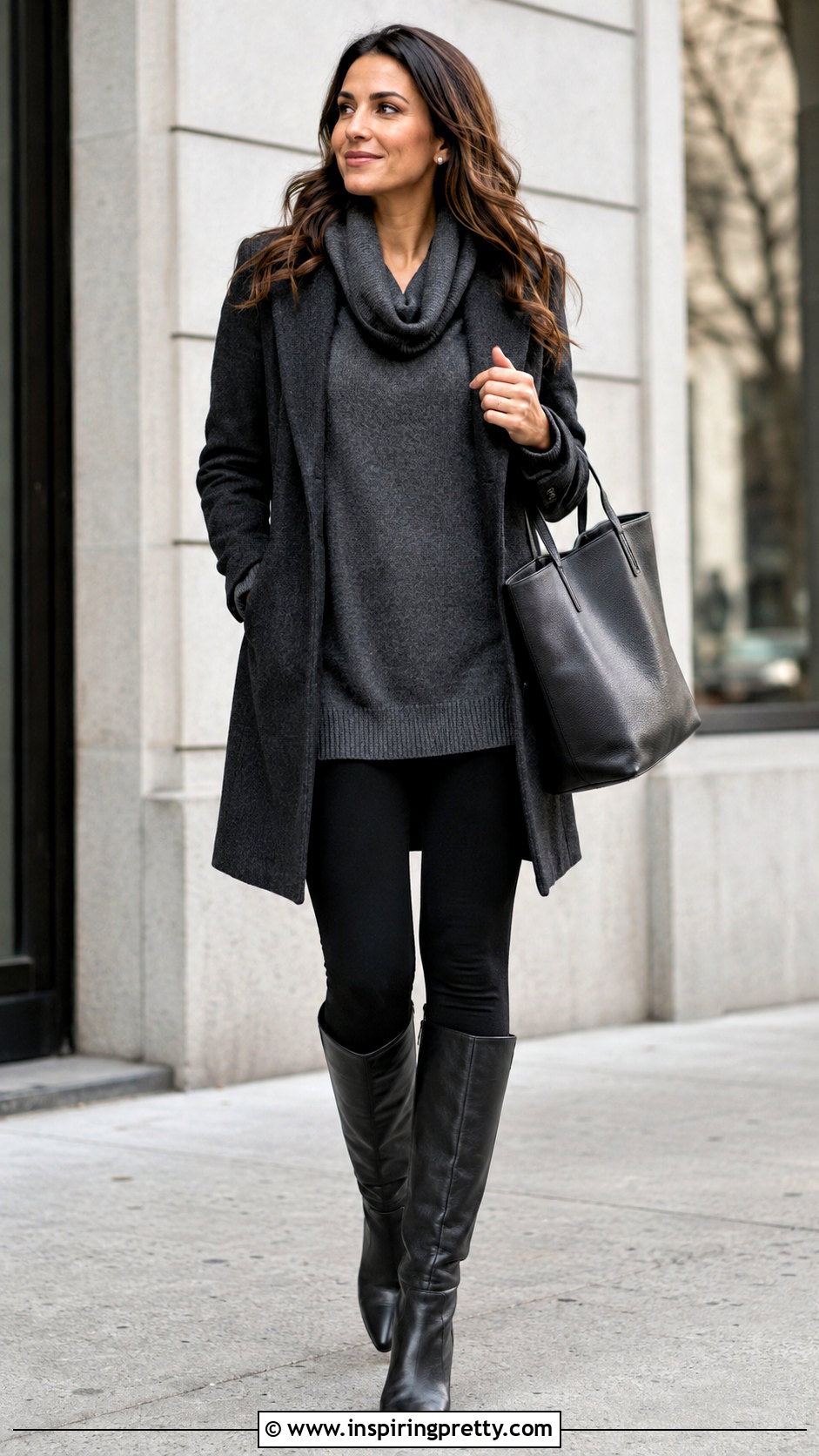 Knit Cowl Neck Top With Leggings And Boots - 50 cow neck top outfit ideas