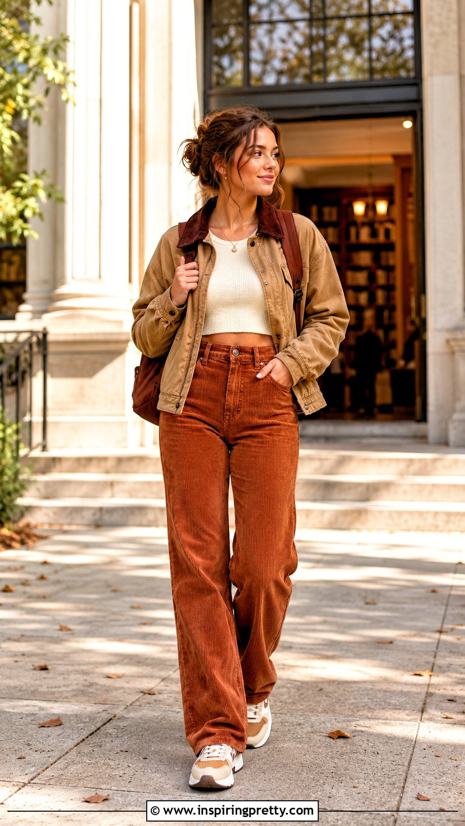 Knit Crop Top With High Waisted Corduroy Pants - 20 cute crop tops for school outfit ideas