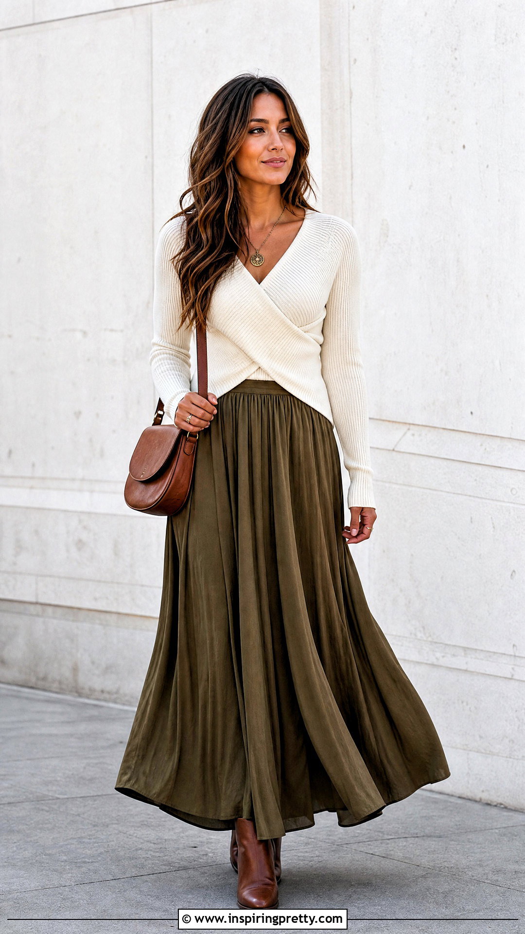 Knit Cross Top With Maxi Skirt - 50 cross top outfit ideas