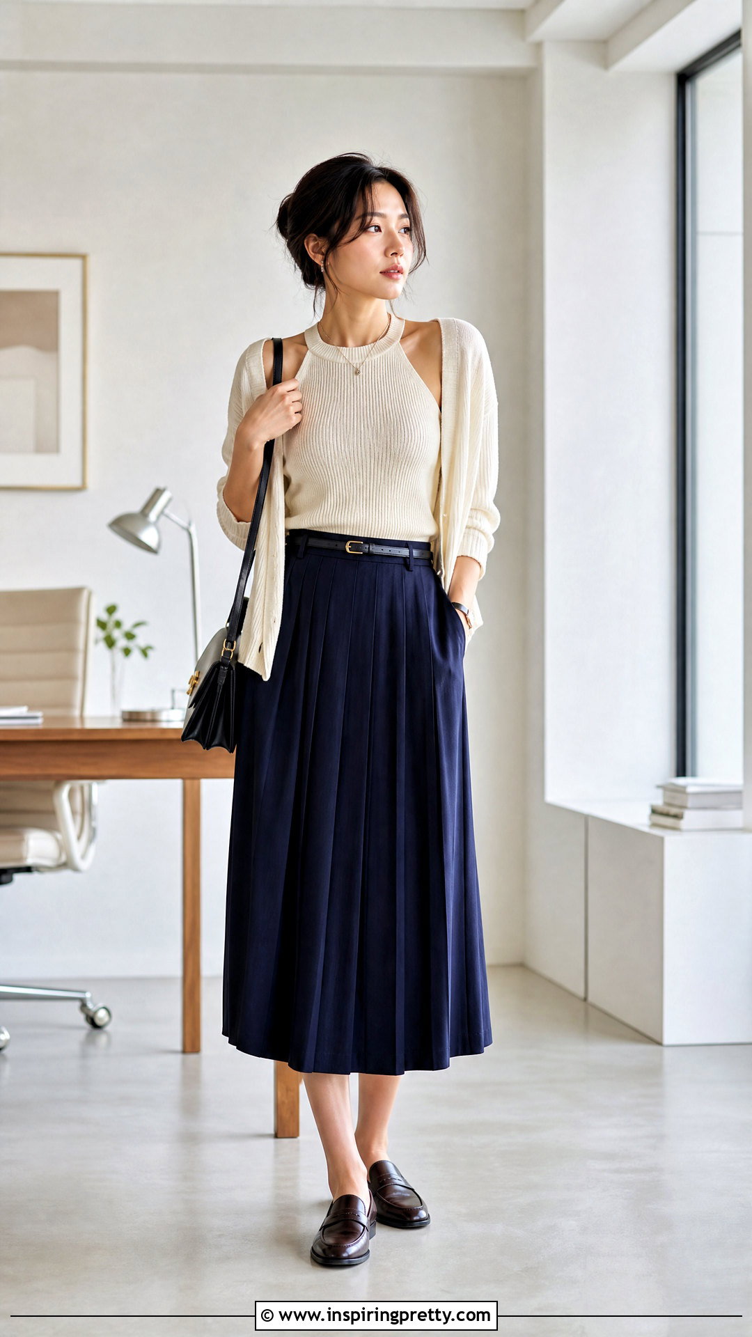 Knit Halter Top With Pleated Midi Skirt - 25 Halter Top Business Casual outfits