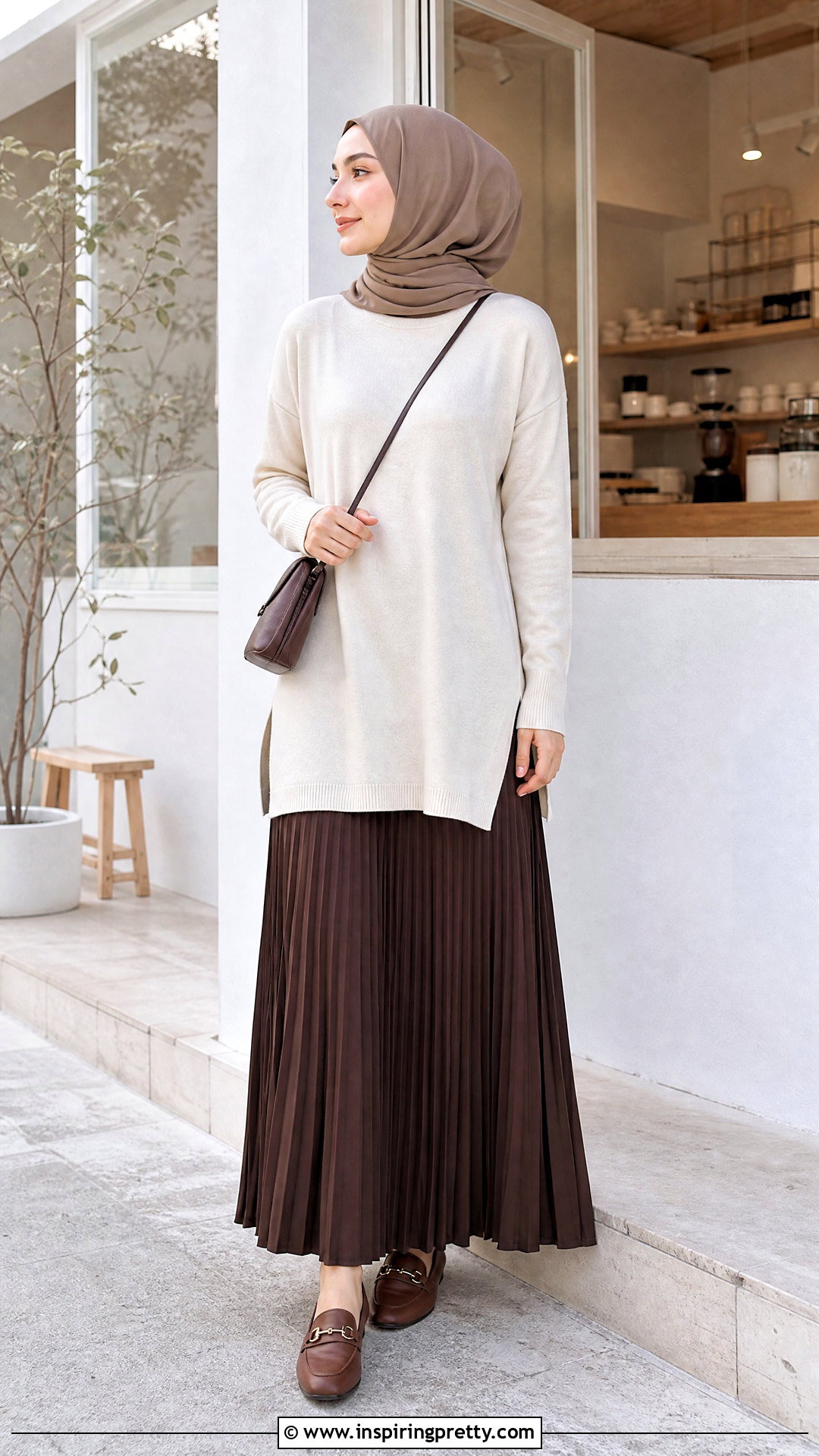 Knit Long Top With Pleated Skirt - 50 long tops designs for muslims