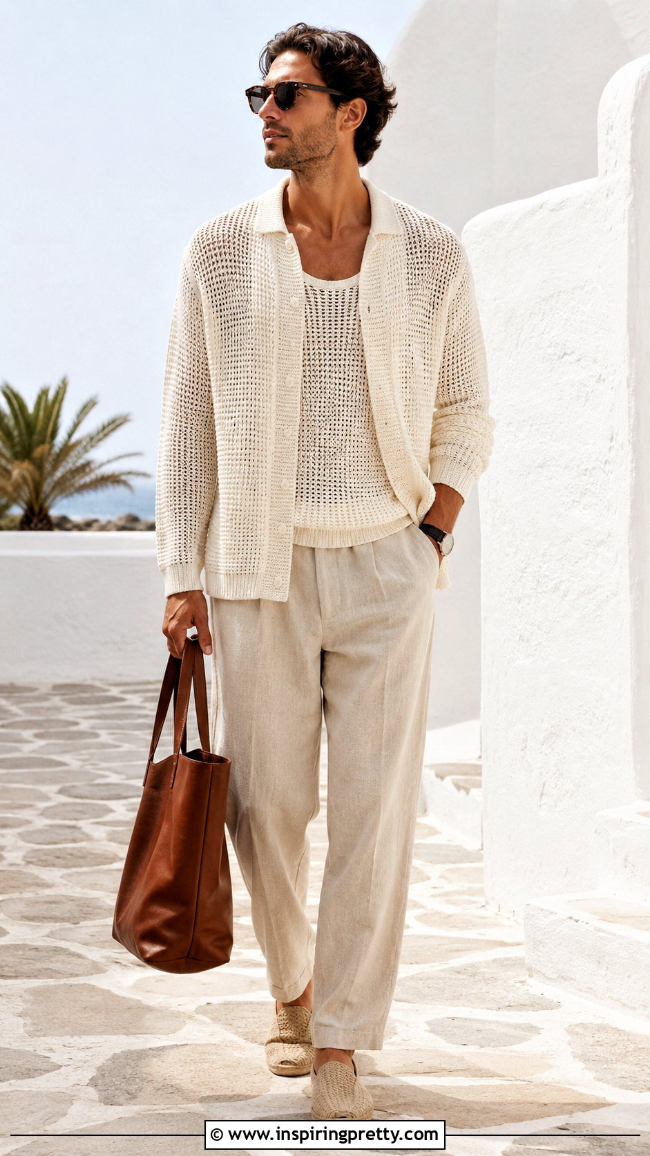 Knit Mesh Long Sleeve Top With Linen Trousers - 20 Mesh Long Sleeve Top Mens