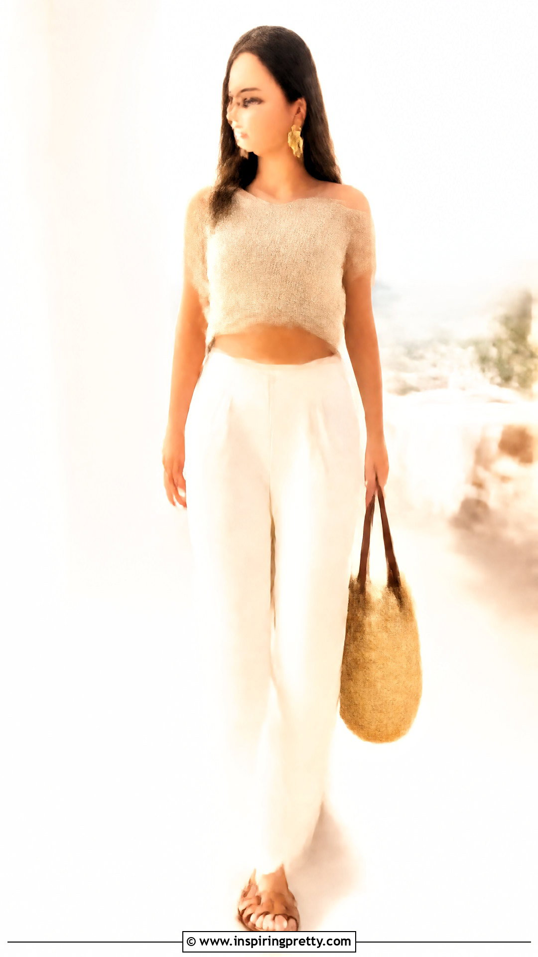 Knit Off Shoulder Crop Top With Linen Pants - 50 off shoulder crop top outfit ideas