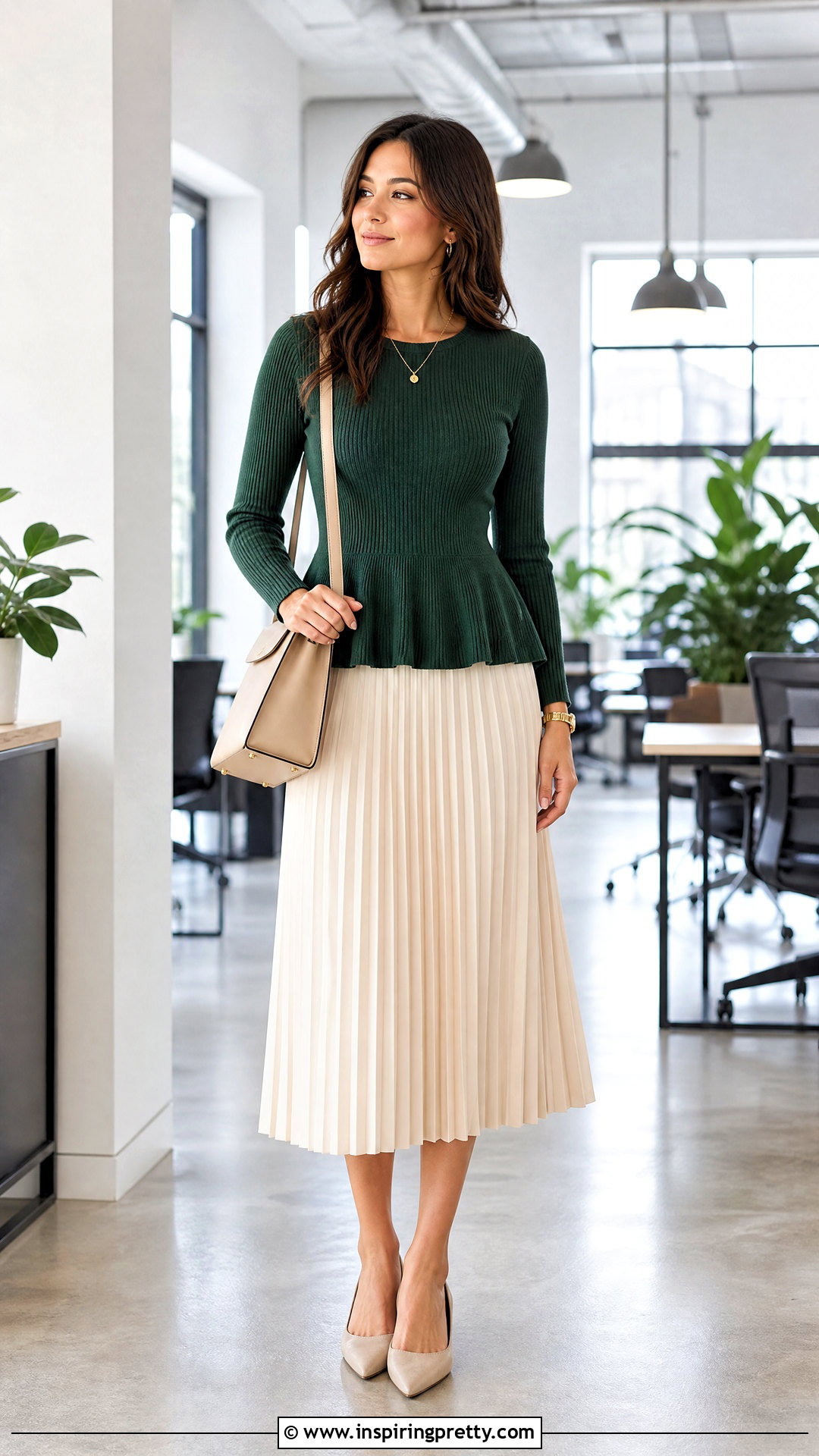 Knit Peplum Top With Pleated Work Skirt - 50 peplum top outfits with skirts