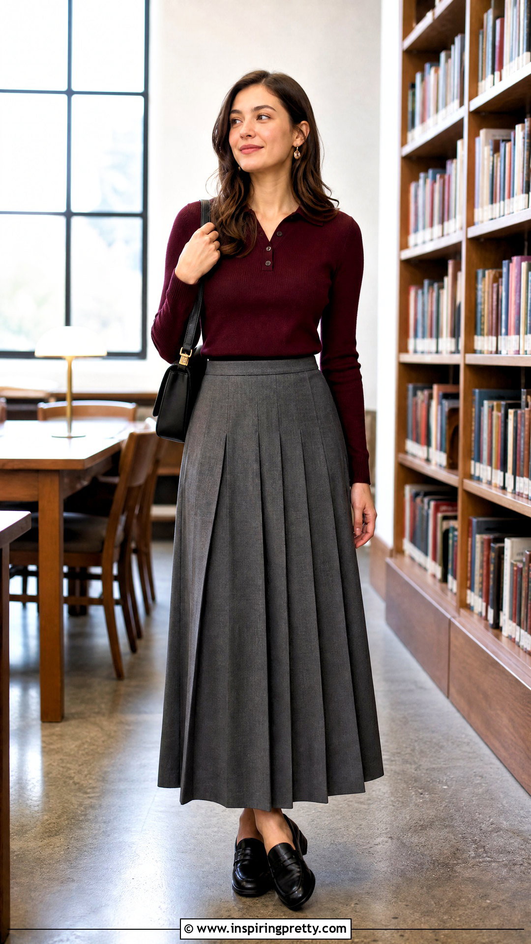 Knit Polo Modest Top With Pleated Maxi Skirt - 50 modest tops for women
